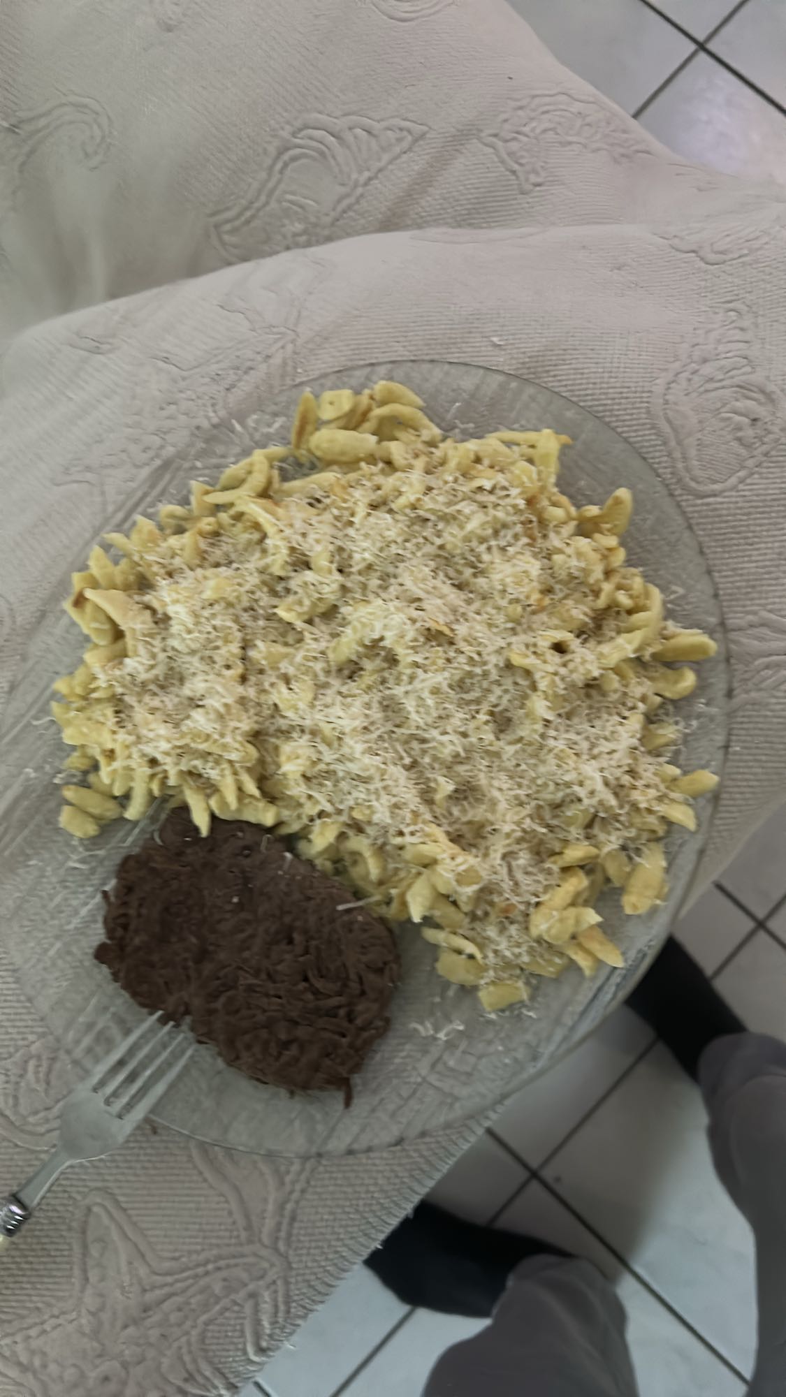 Pâtes au fromage et steak