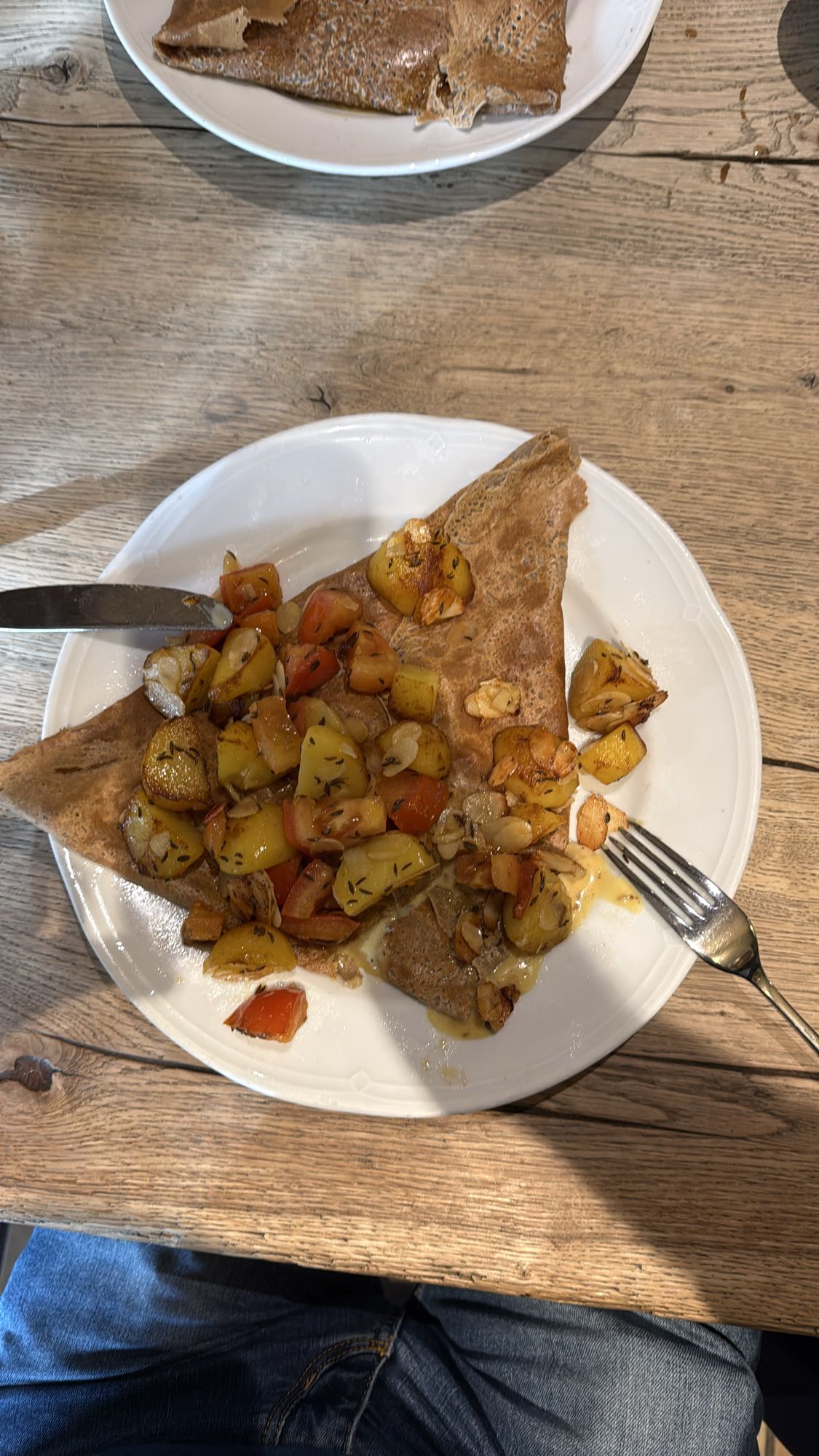 Savory buckwheat crepe stuffed with scampi