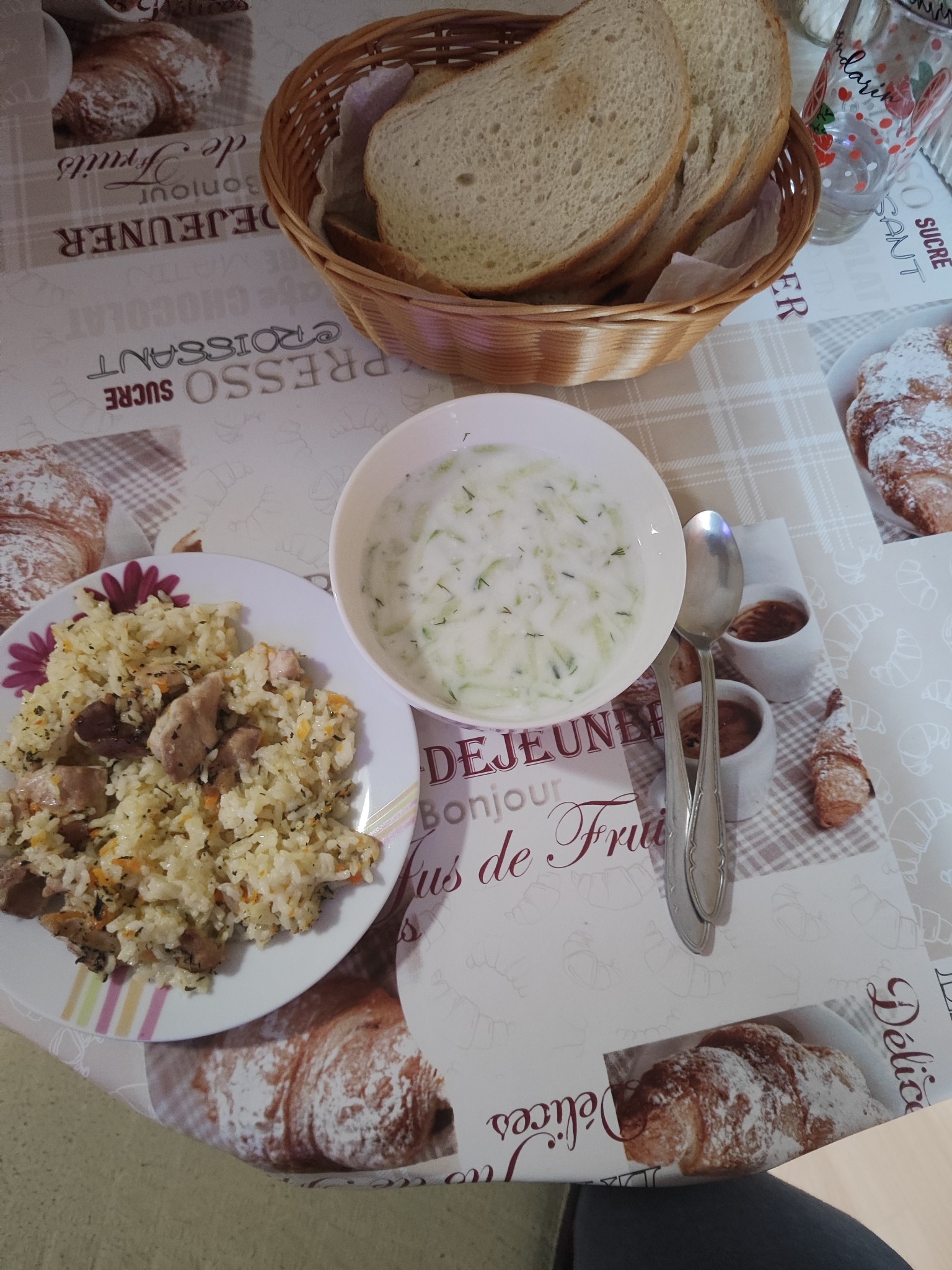 Rice Pilaf, Bread, Yogurt Soup