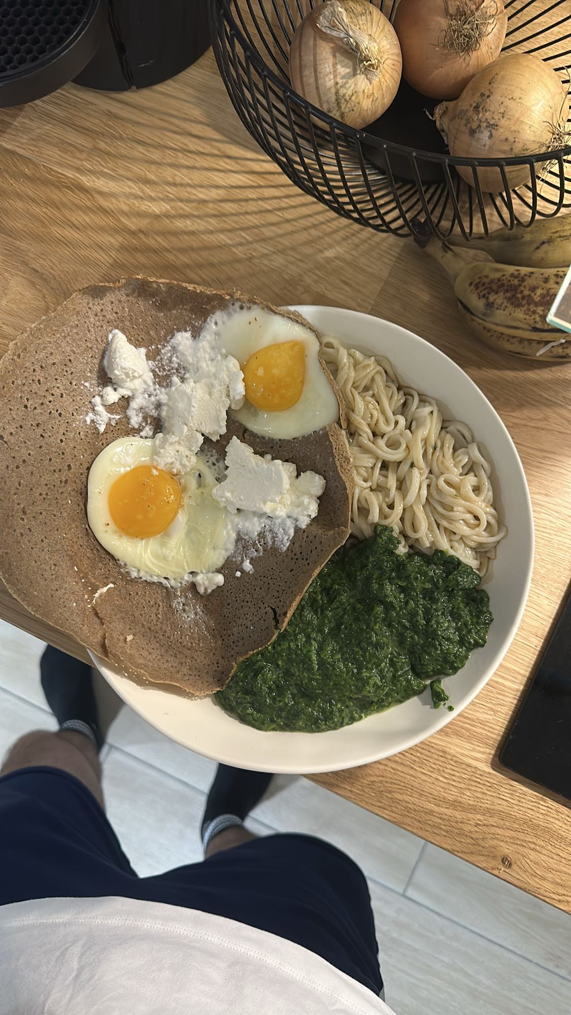 Galette œufs épinards nouilles