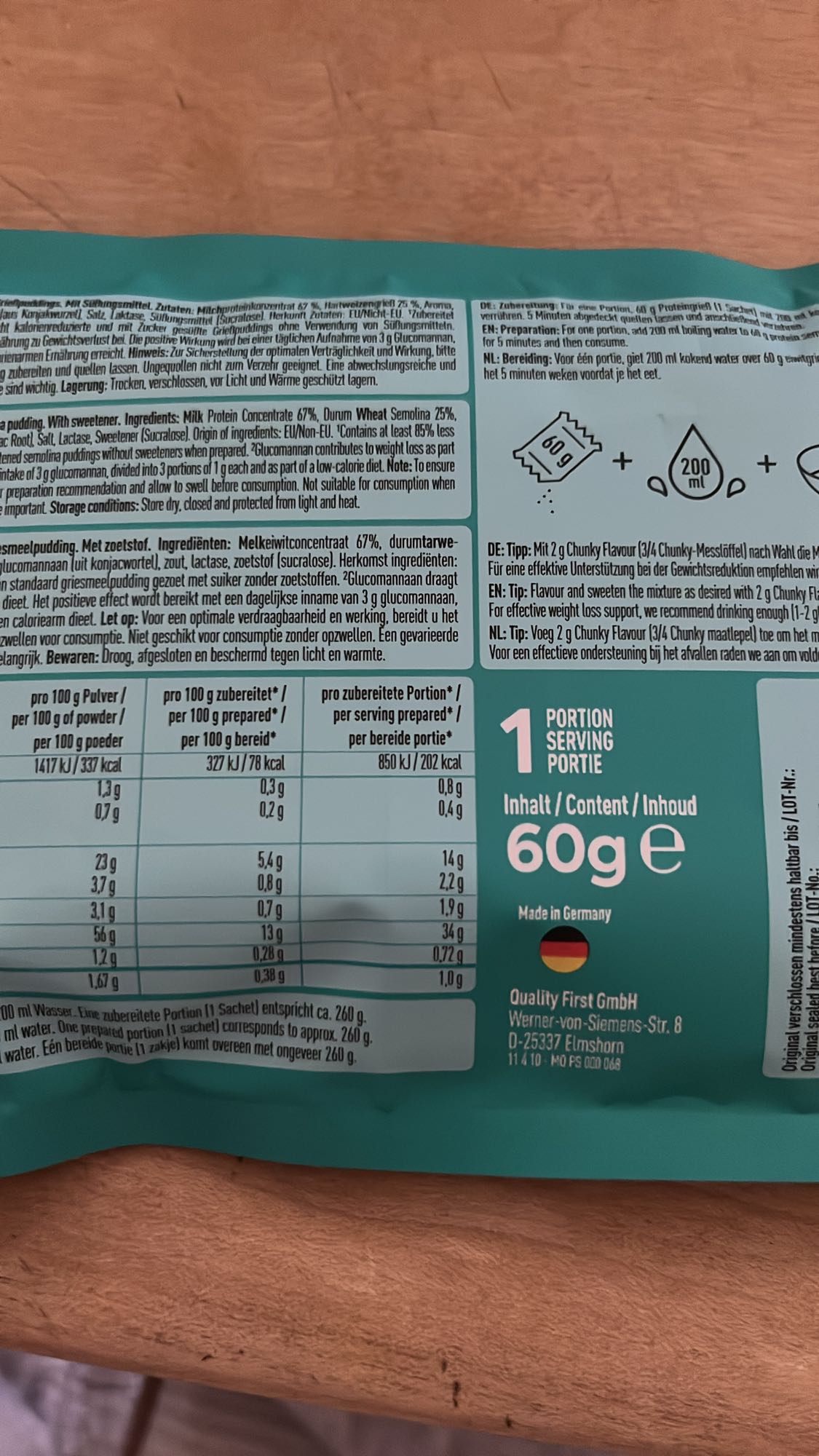 Melk-eiwit griesmeelpudding