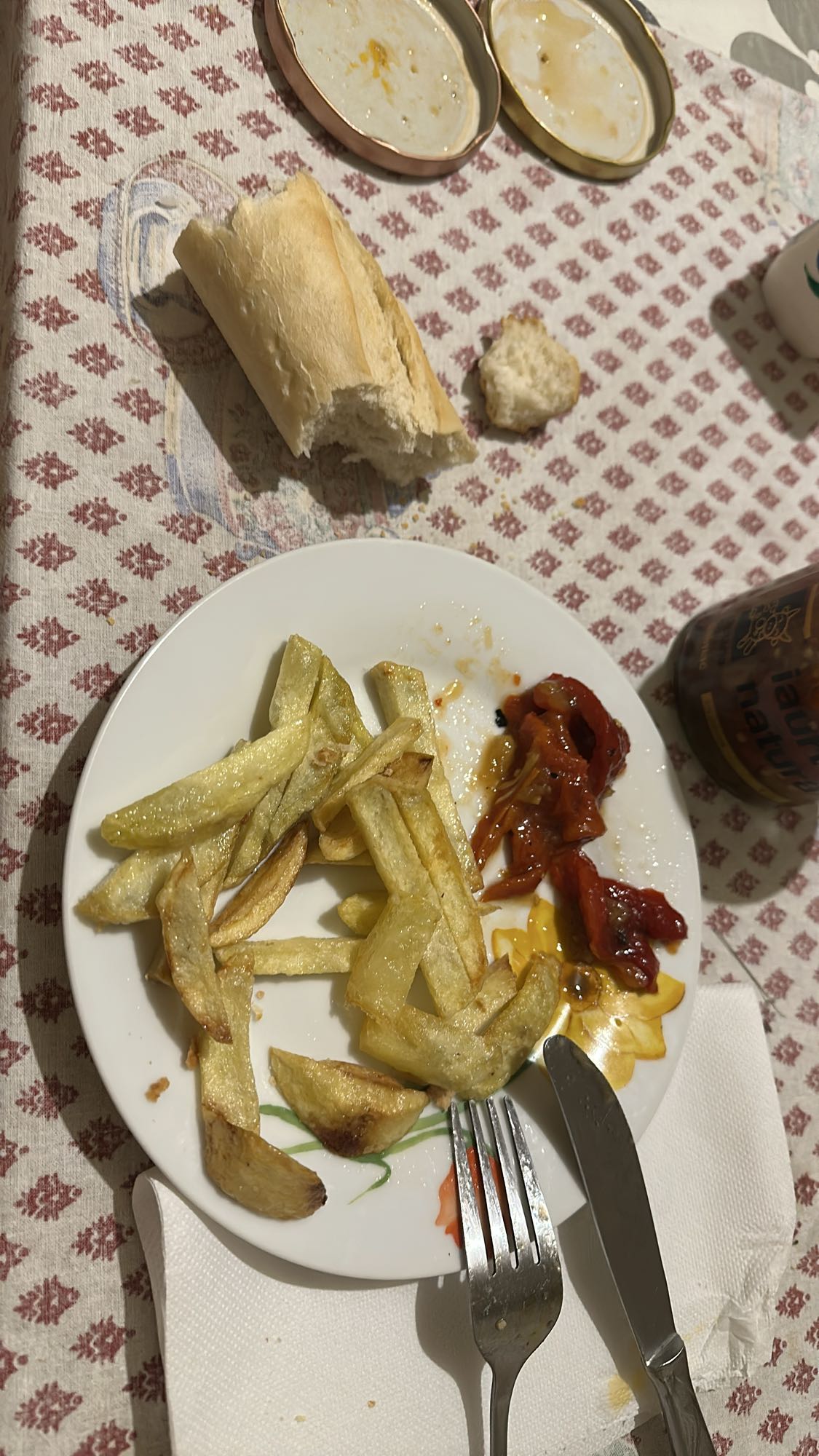 Fries, bread, roasted peppers