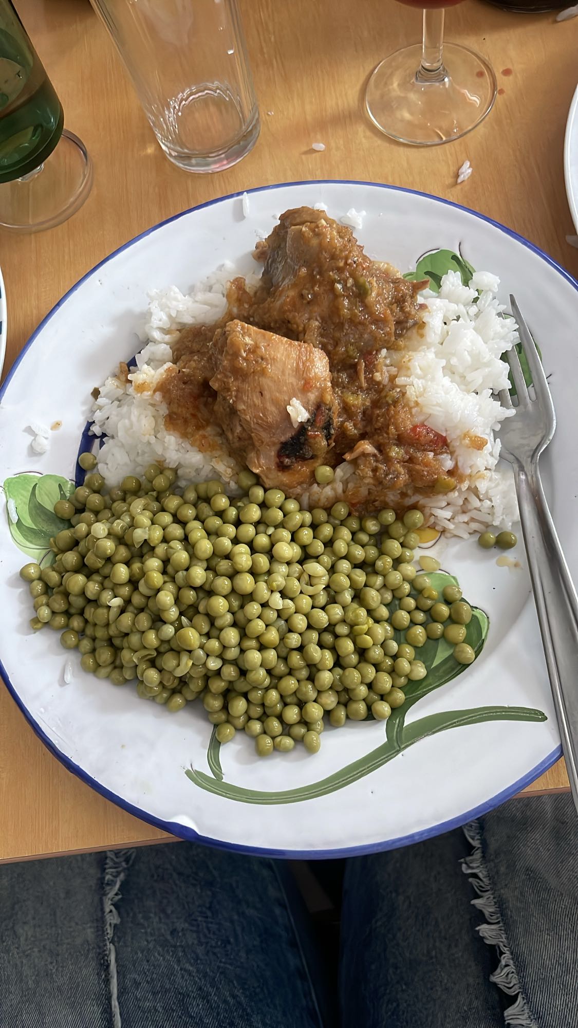 Poulet, riz et petits pois