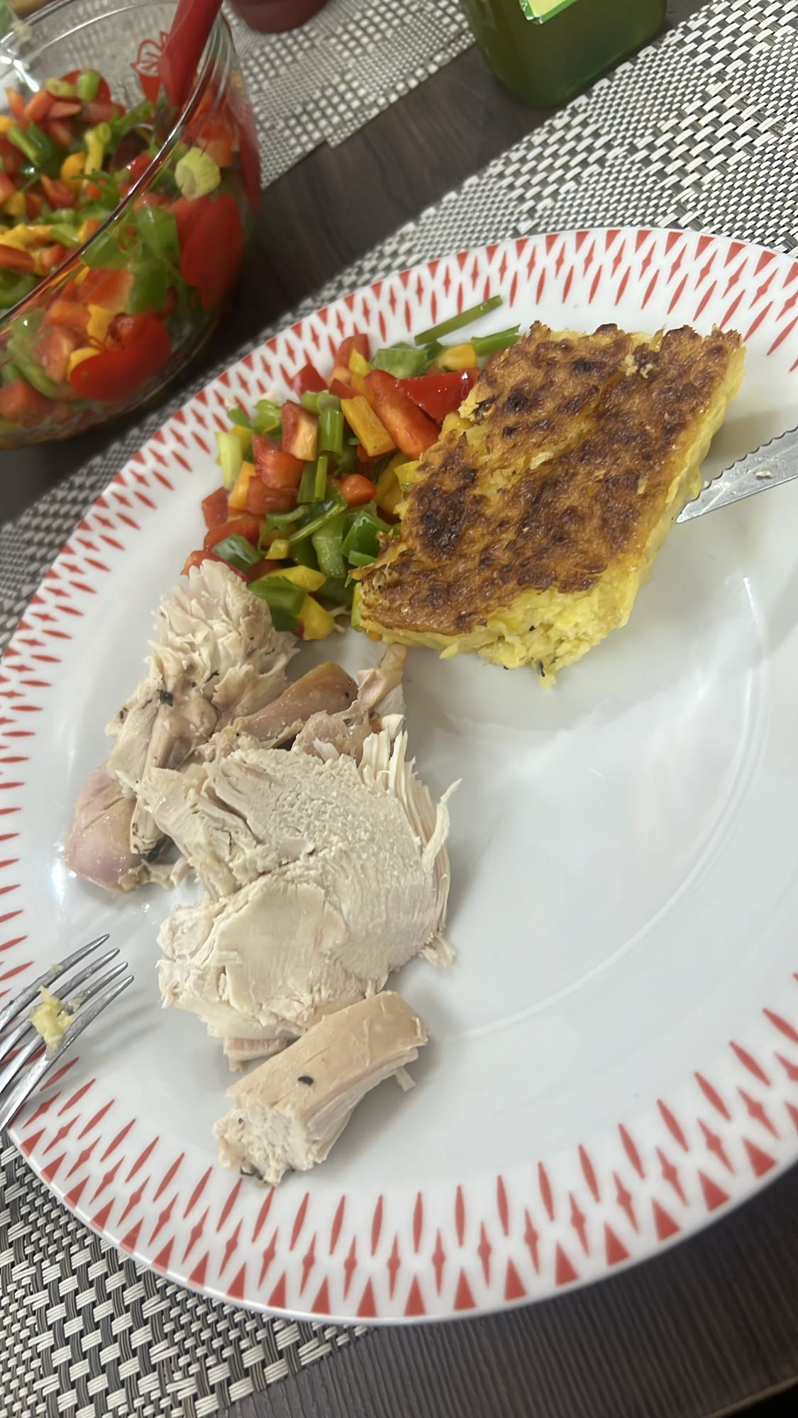 Chicken, salad, potato pie