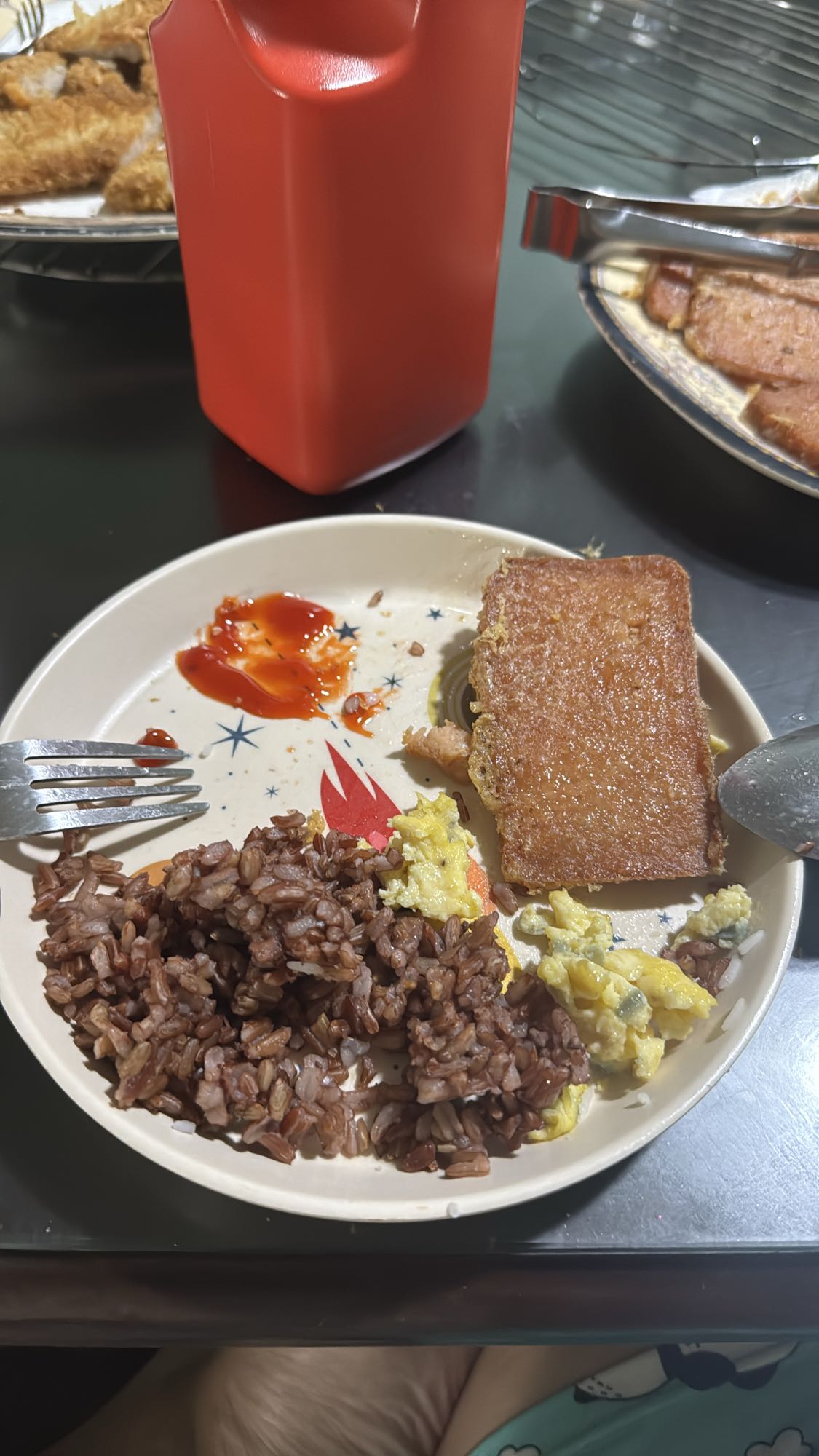 Luncheon meat rice and egg