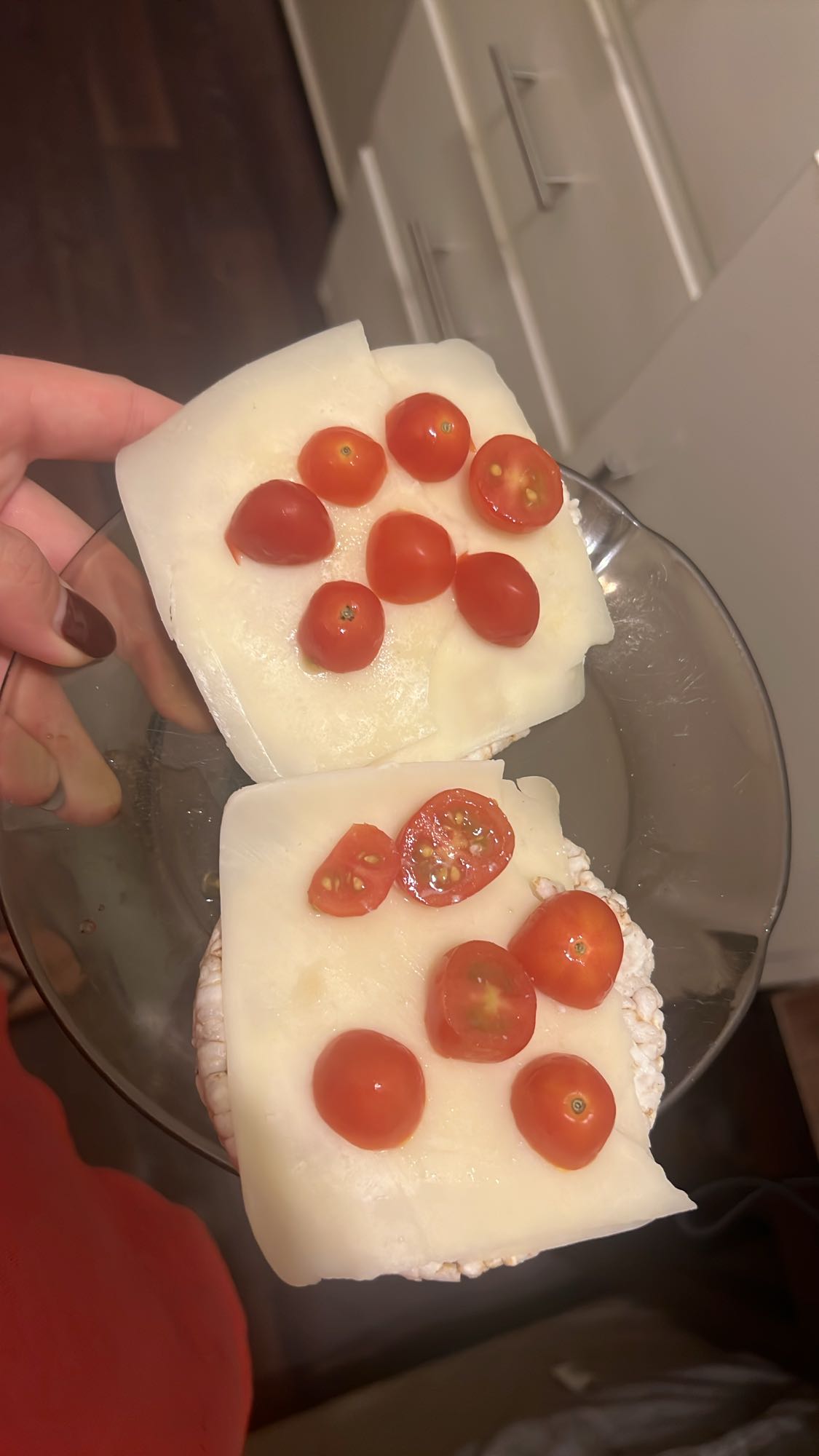 Rice cakes with cheese and tomato