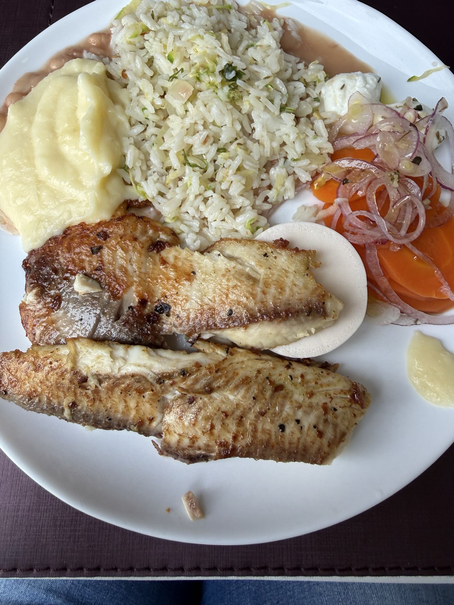 Peixe grelhado com arroz