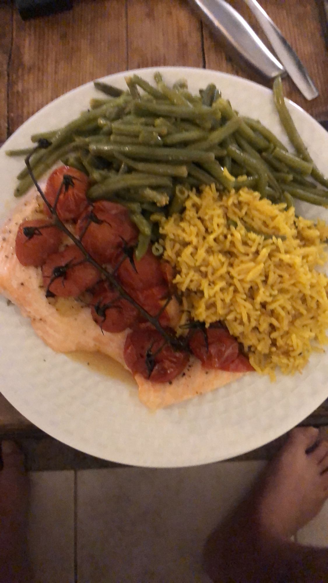 Saumon riz haricots verts