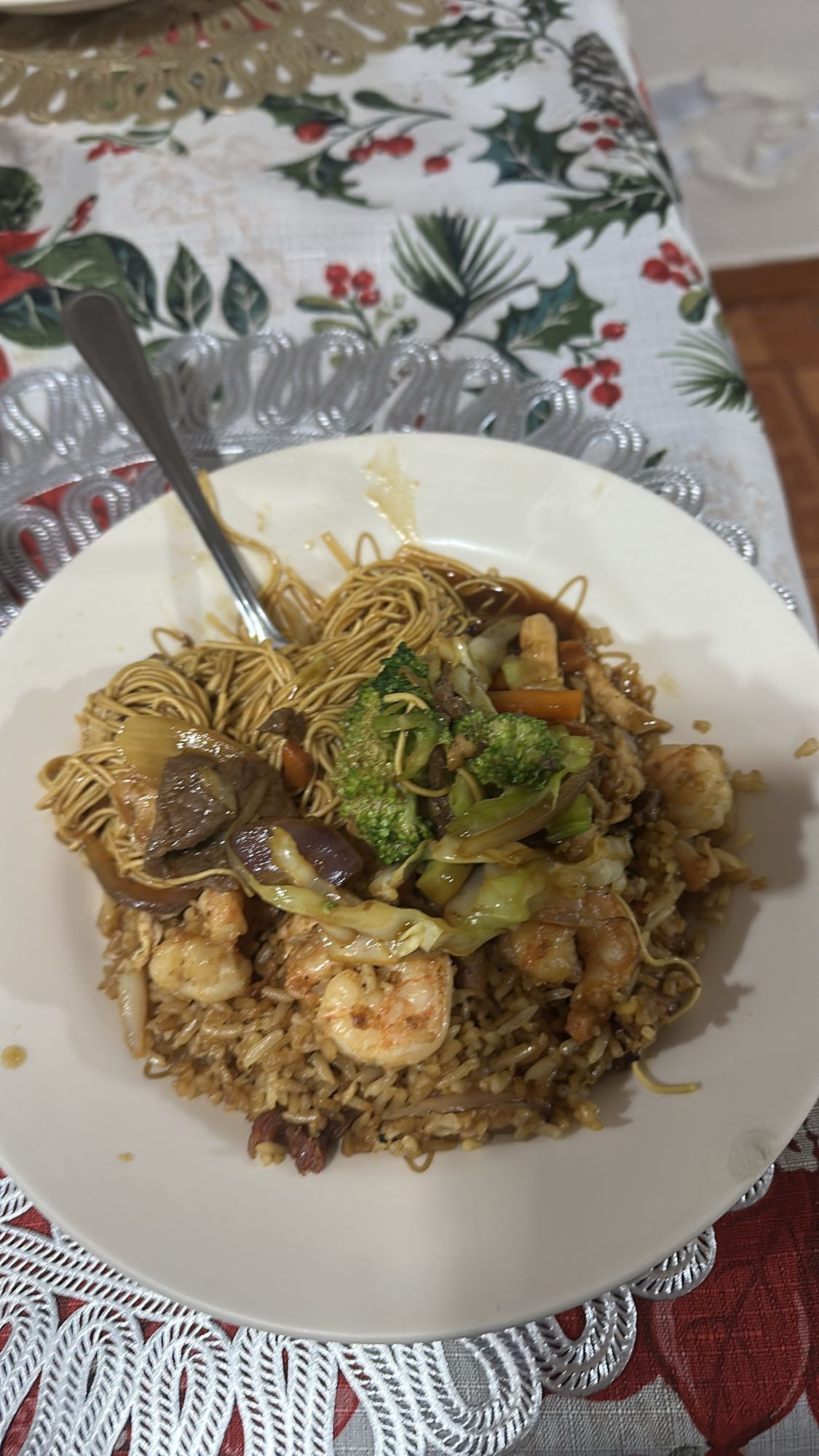 Arroz y fideos con camarones