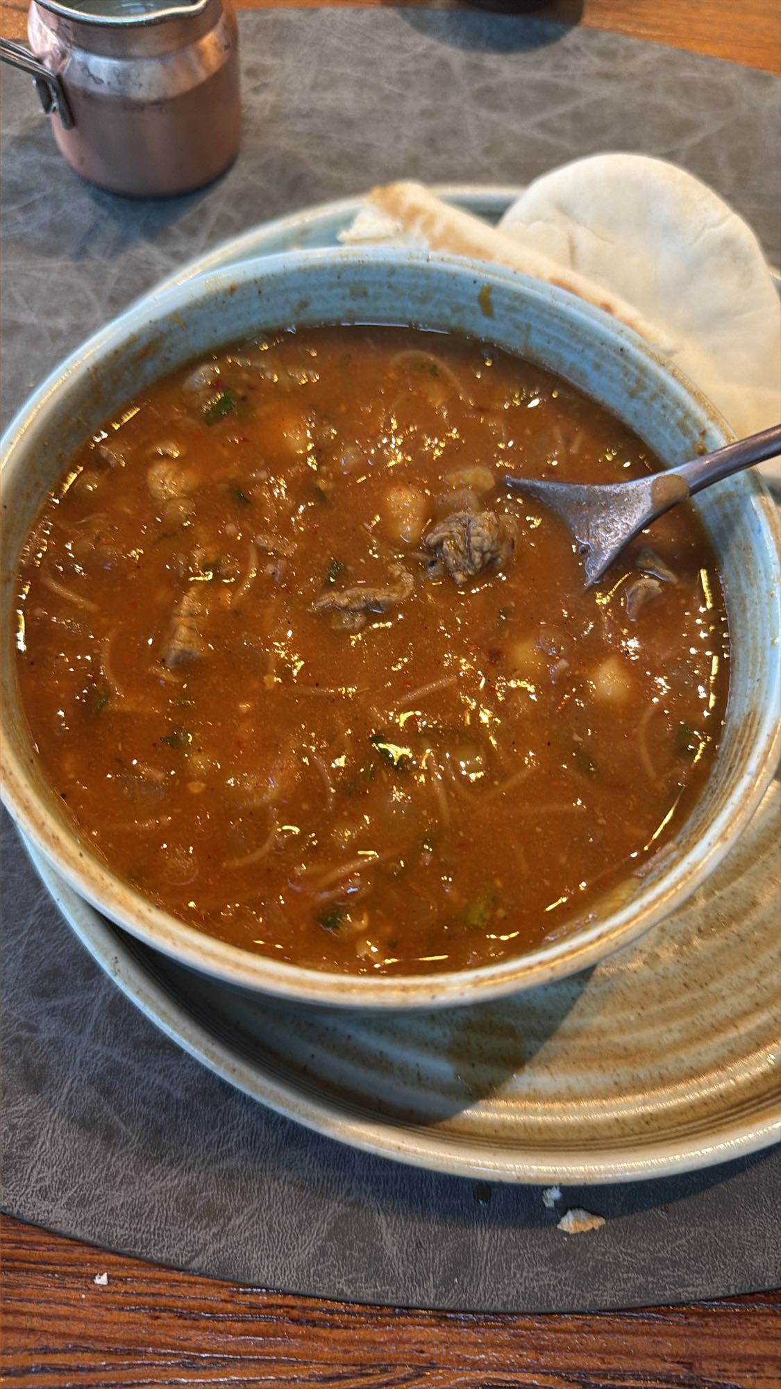 beef chickpea soup with bread