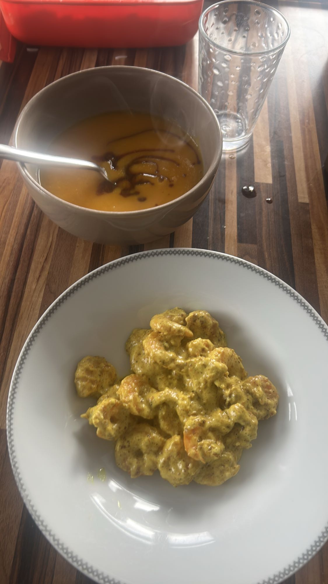 Curry de crevettes et soupe