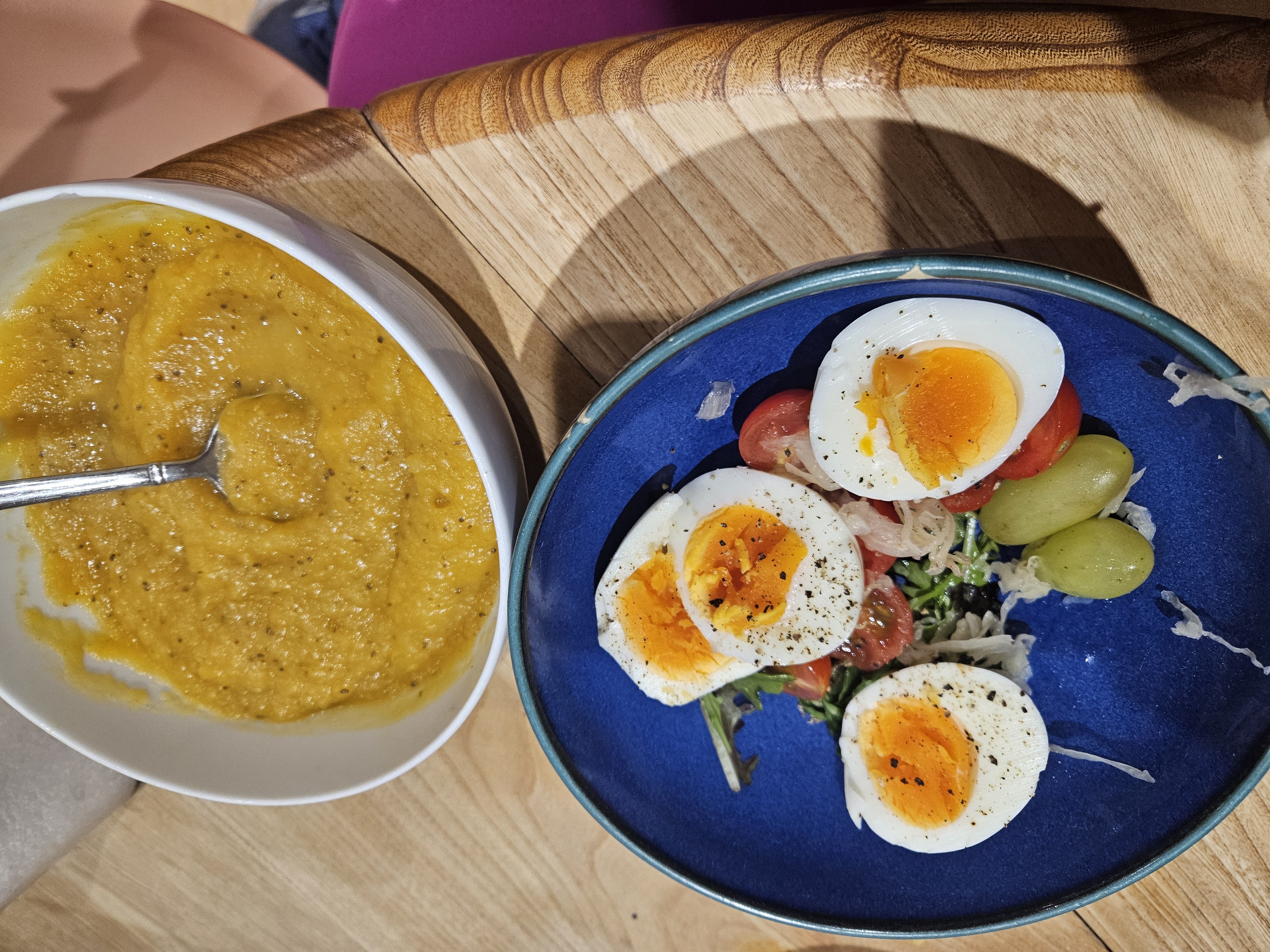 Egg salad with veggie soup