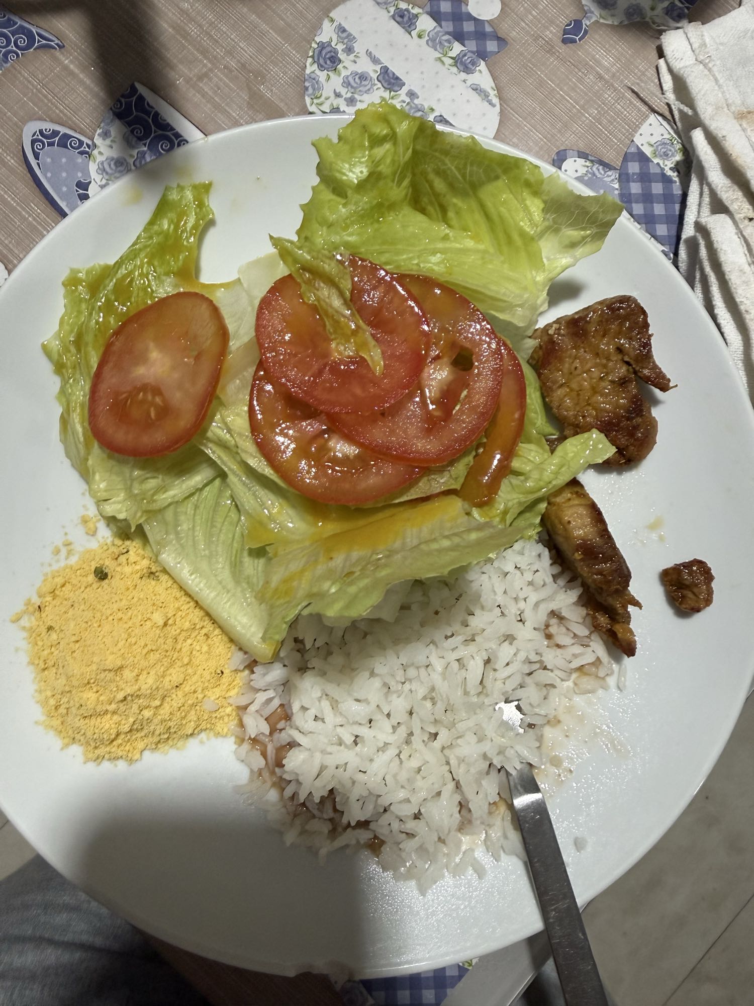 Arroz com carne e salada
