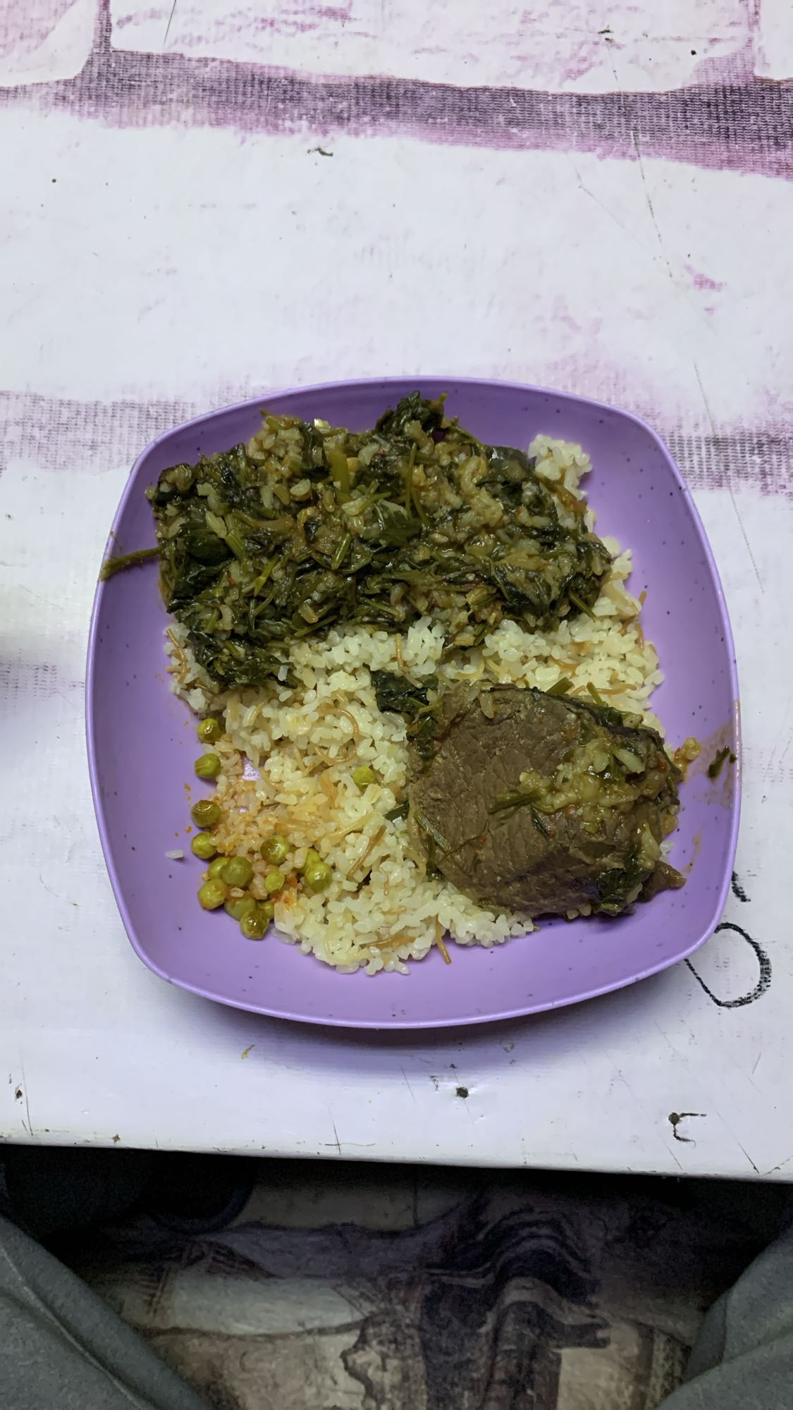 Rice with beef and greens