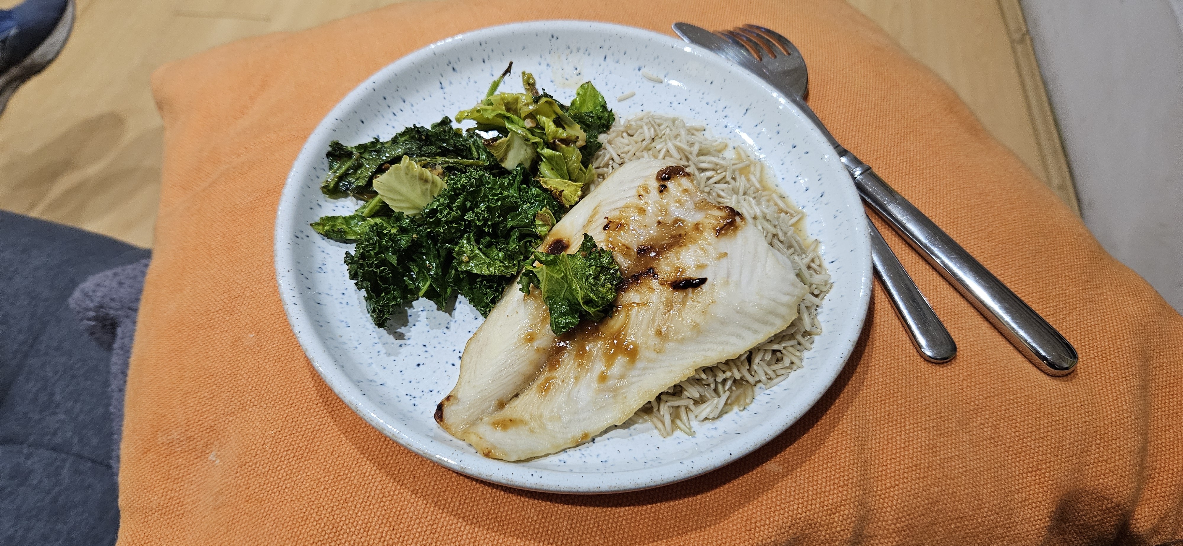 Grilled Fish with Rice & Greens
