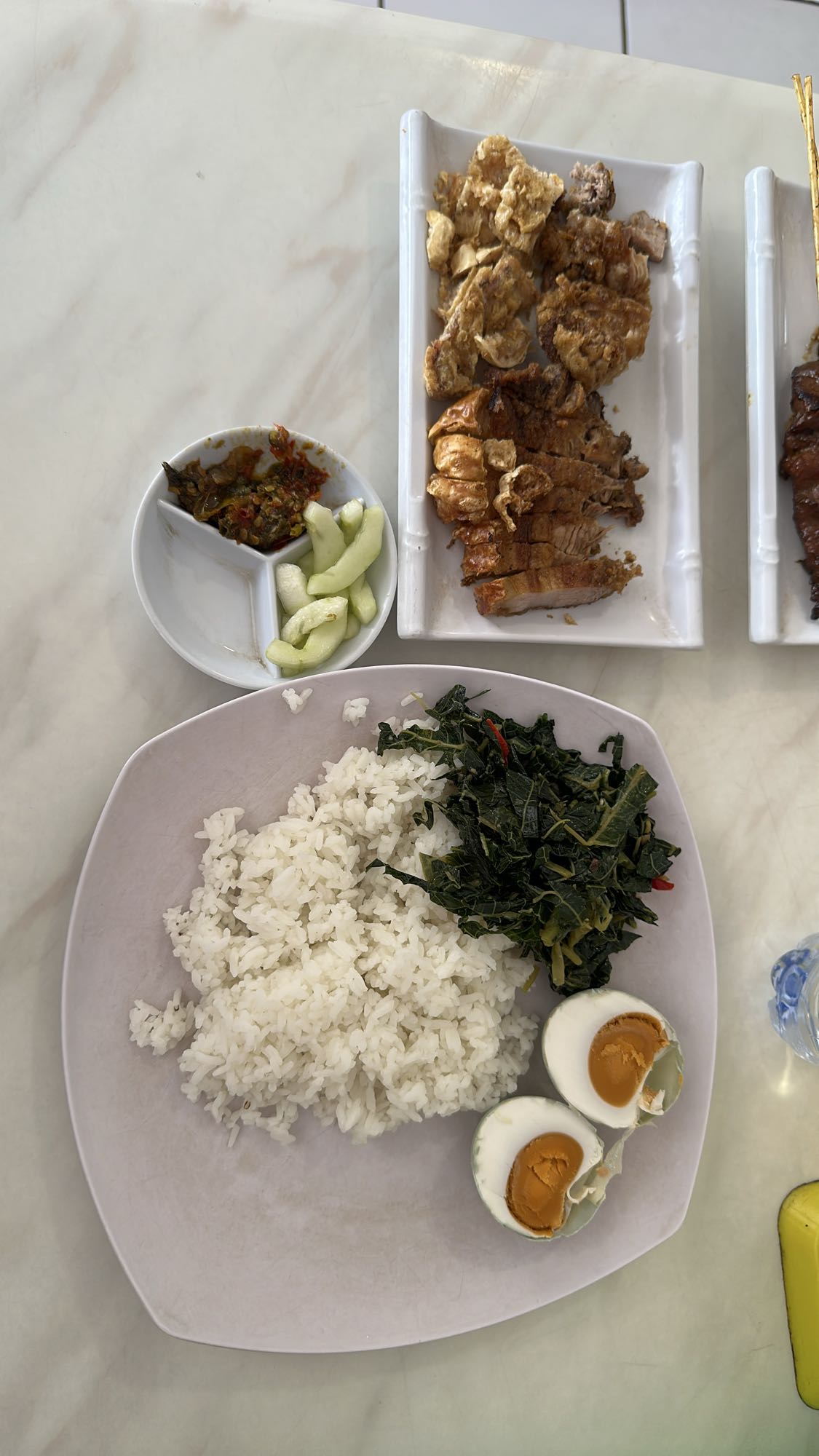 Rice with pork, egg, greens