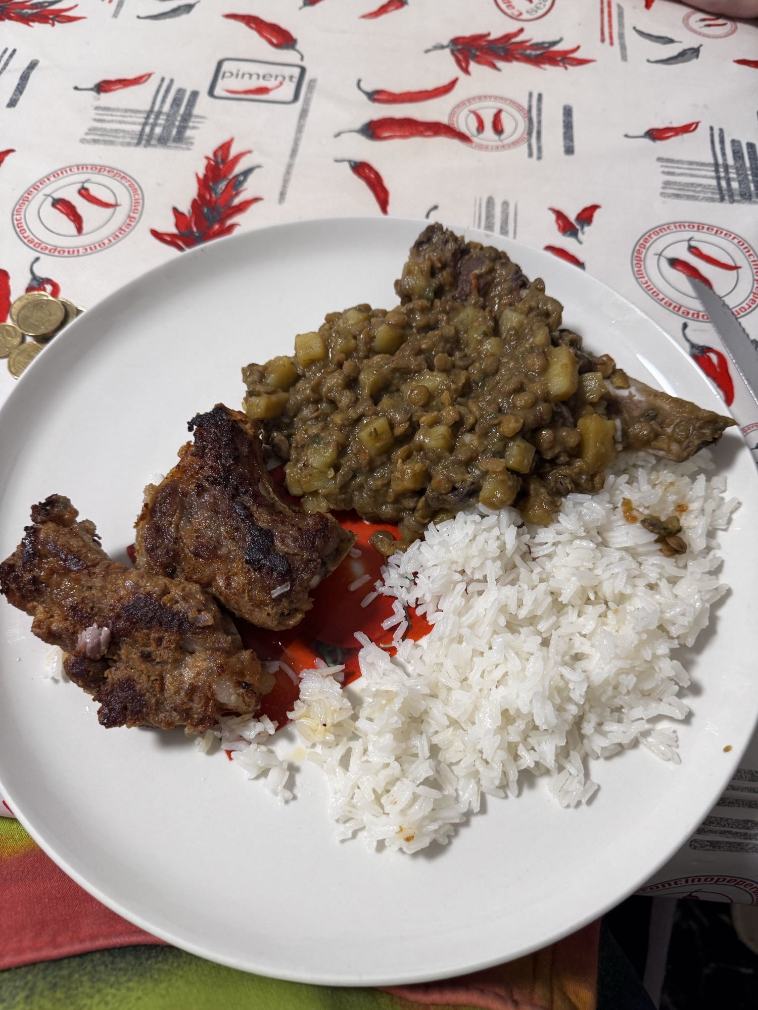 Riz, lentilles et viande