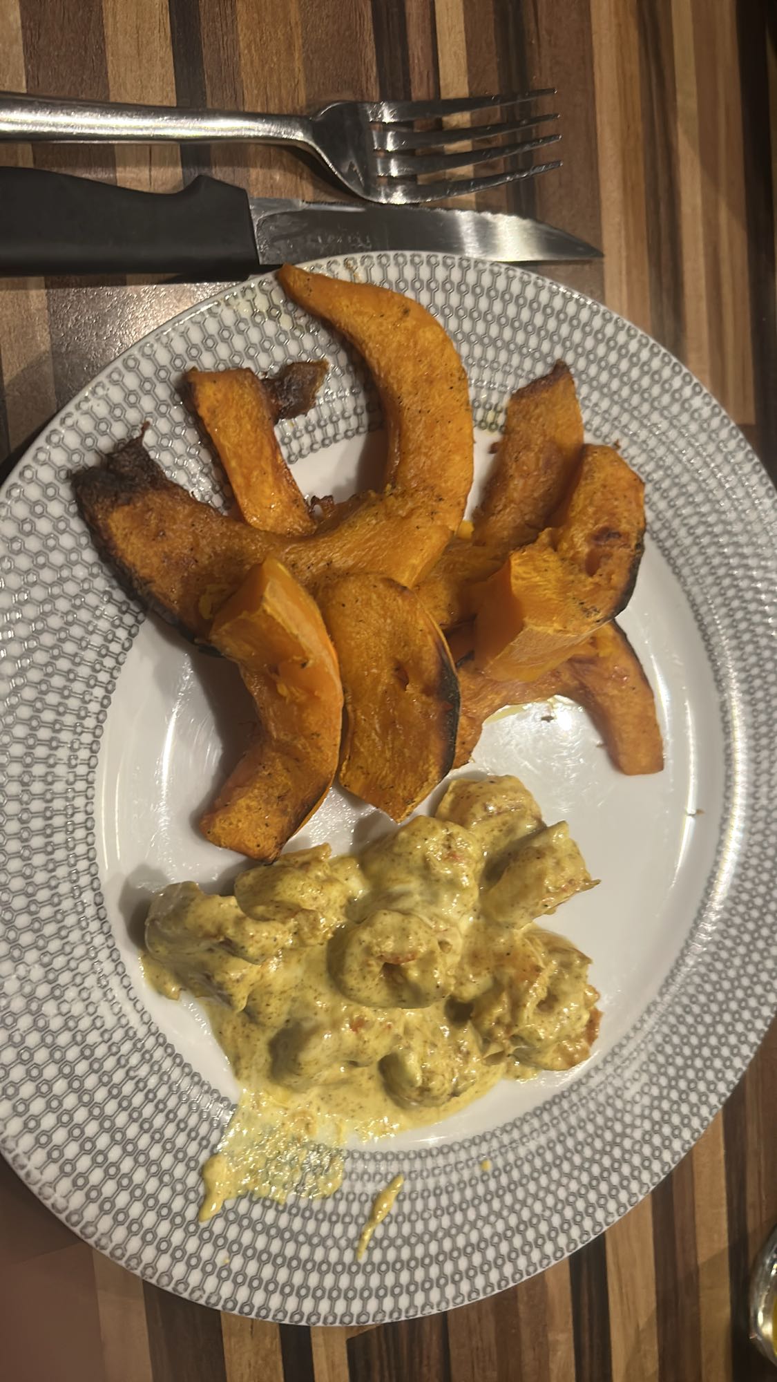 Courge rôtie et poulet curry