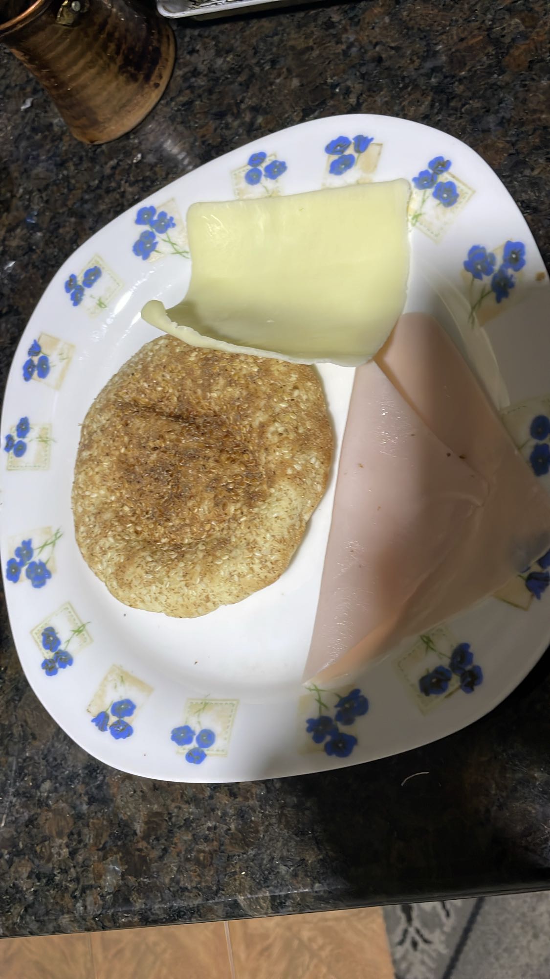 Bread, cheese, turkey plate