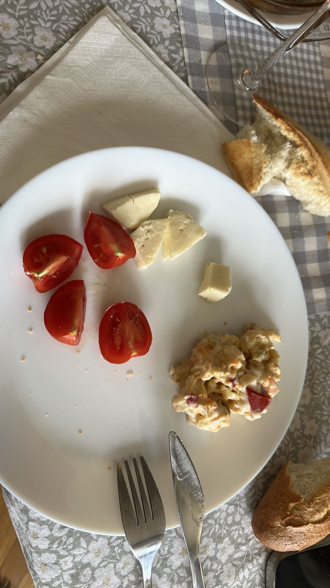 Cheese, salad, bread plate