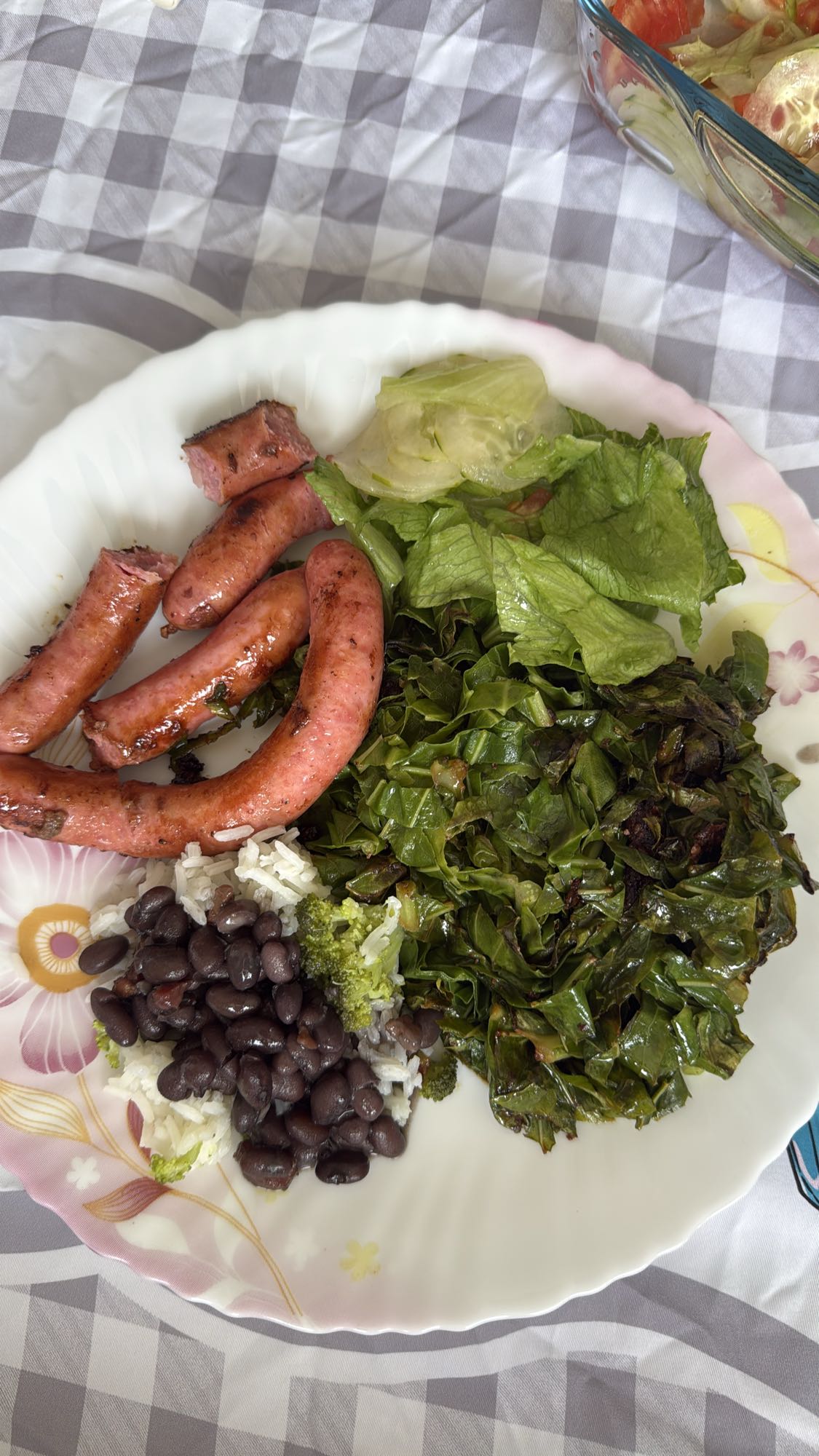 Arroz, feijão e linguiça
