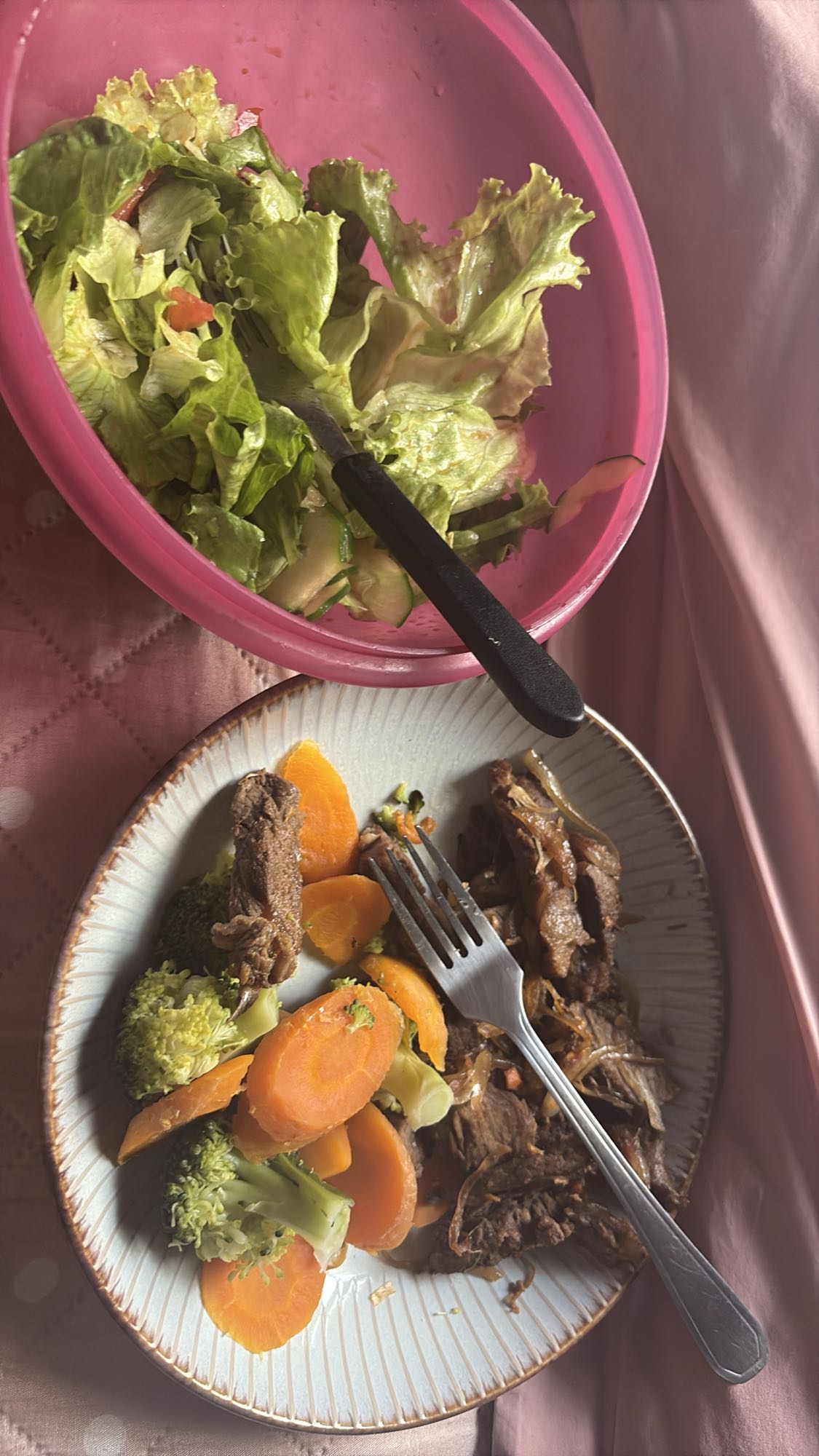 Salada e carne com legumes