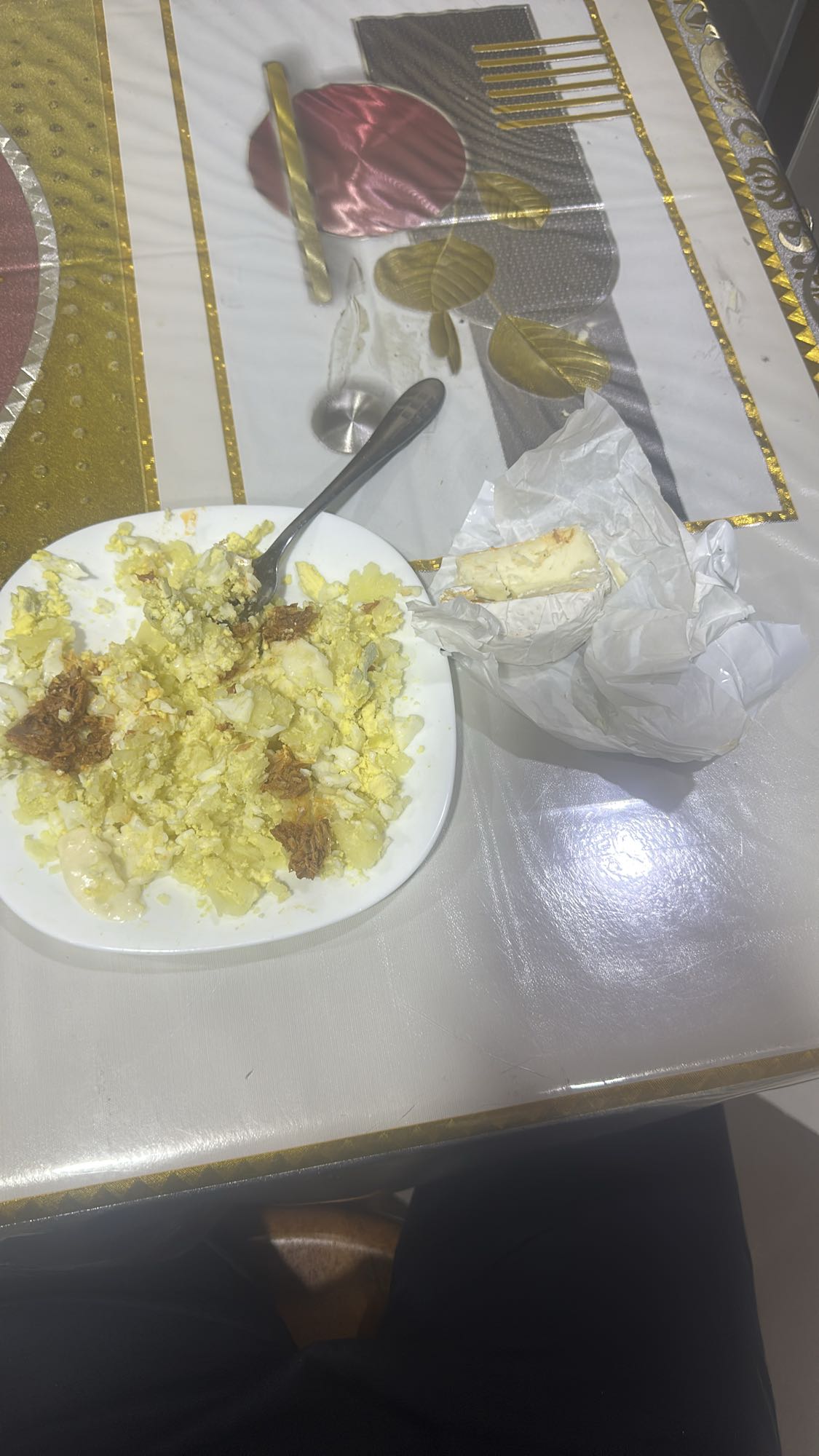 Eggs, cheese, bread breakfast