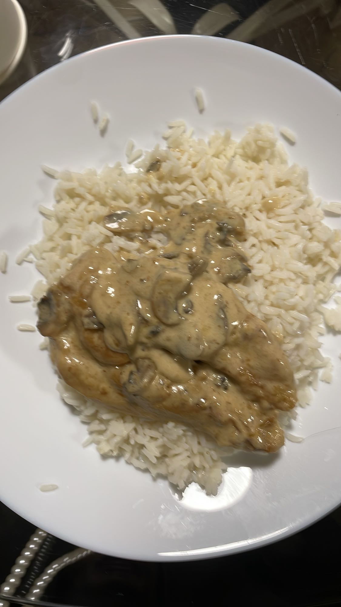 Poulet sauce crème et riz