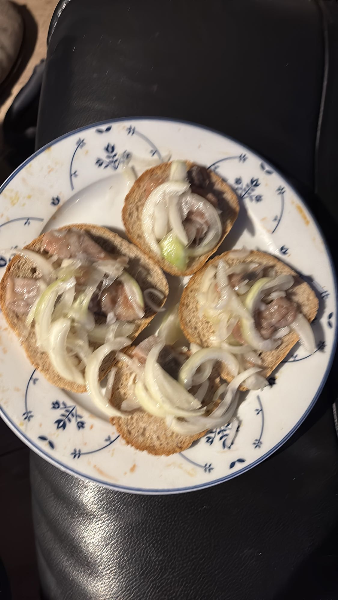 Sild på brød med løk