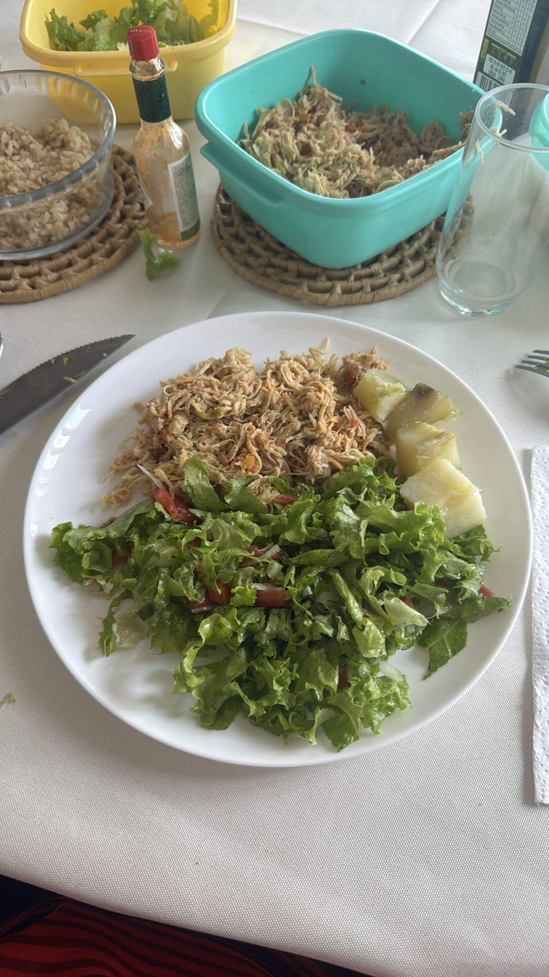 Frango desfiado com salada