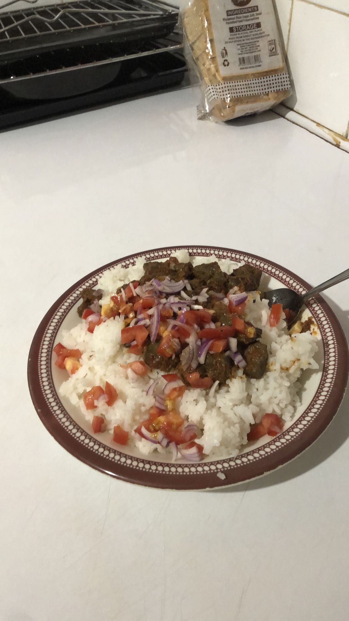 Rice with beef stew