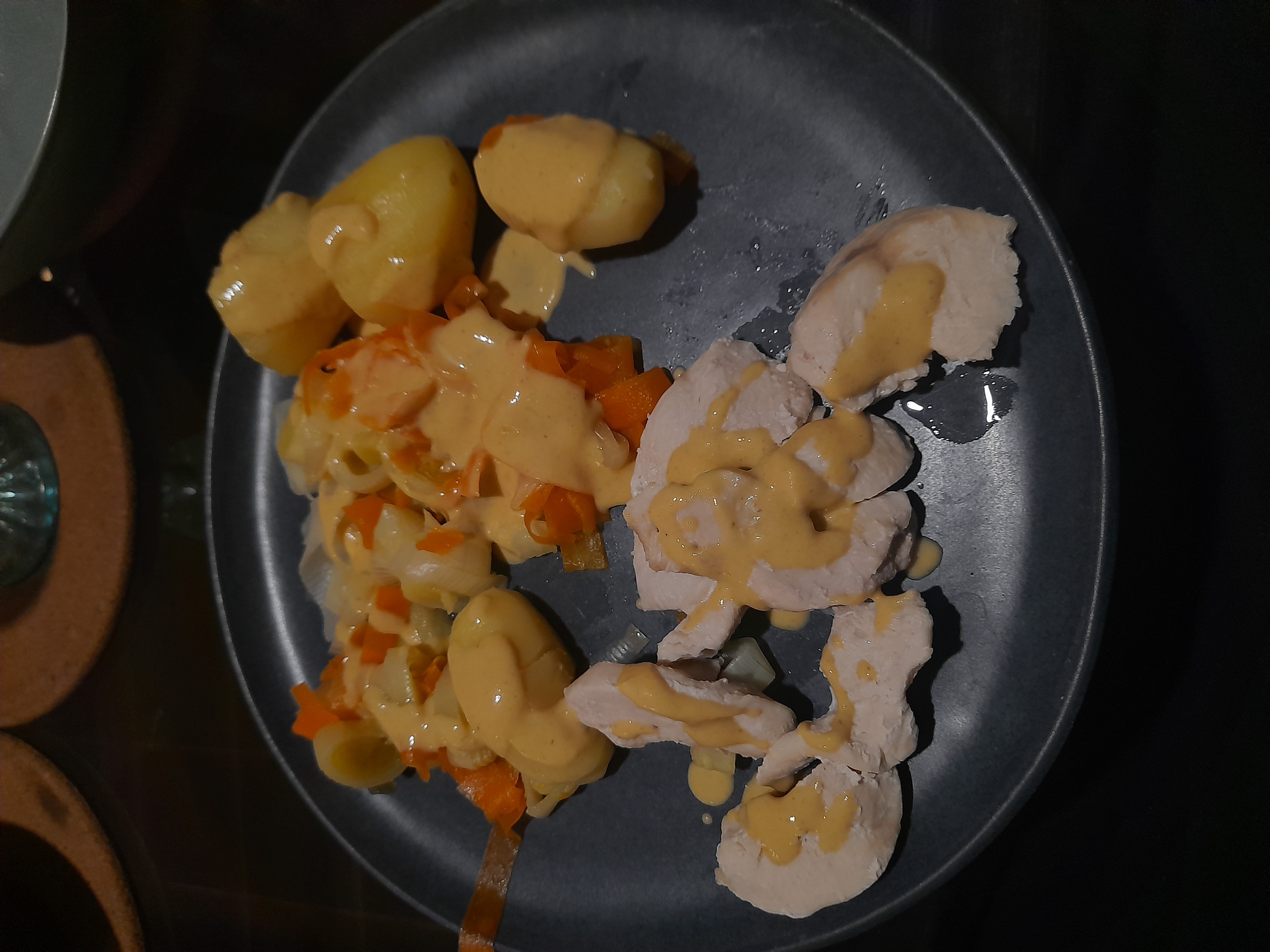 Poulet sauce moutarde légumes