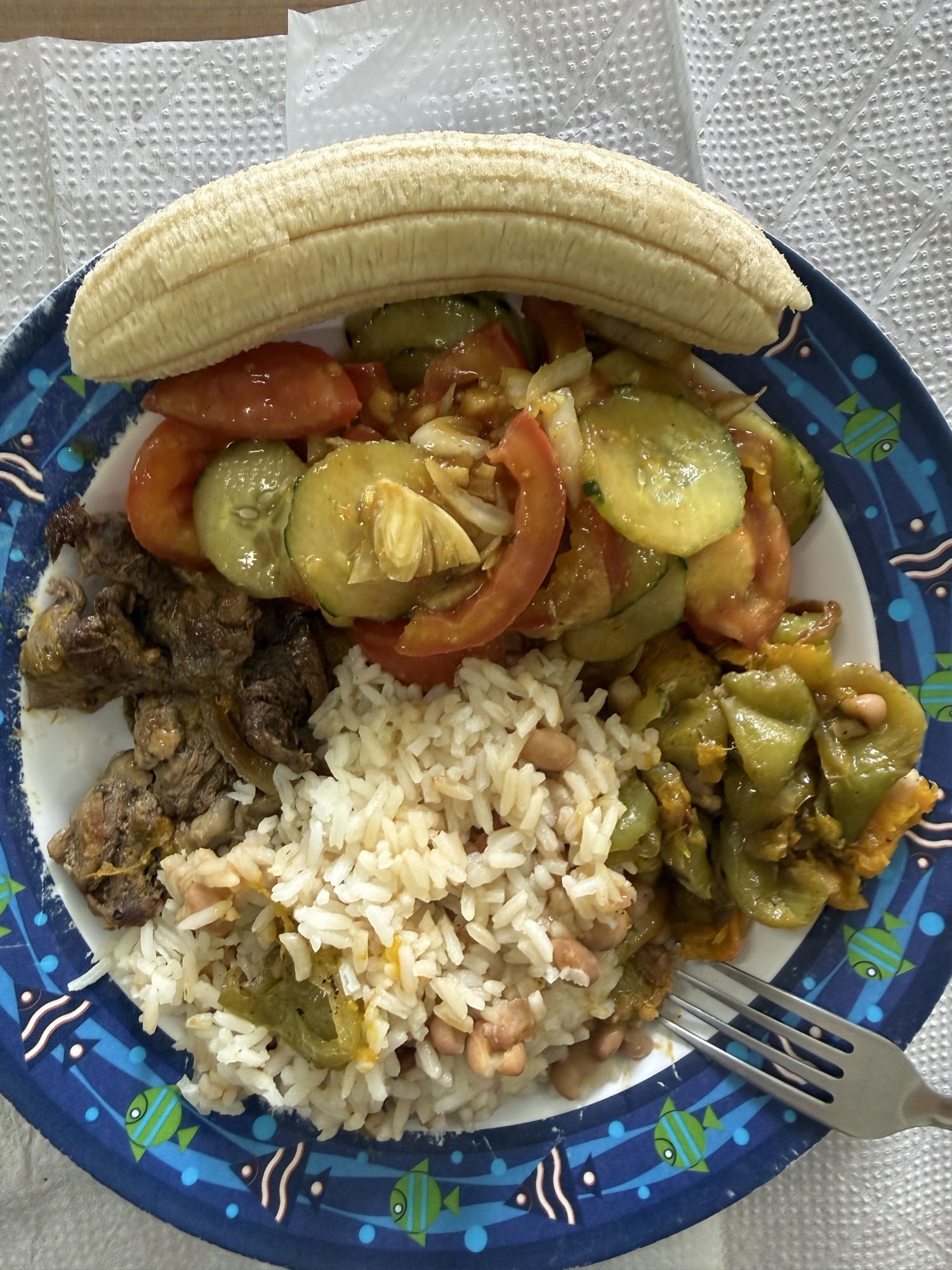 Arroz, carne e banana
