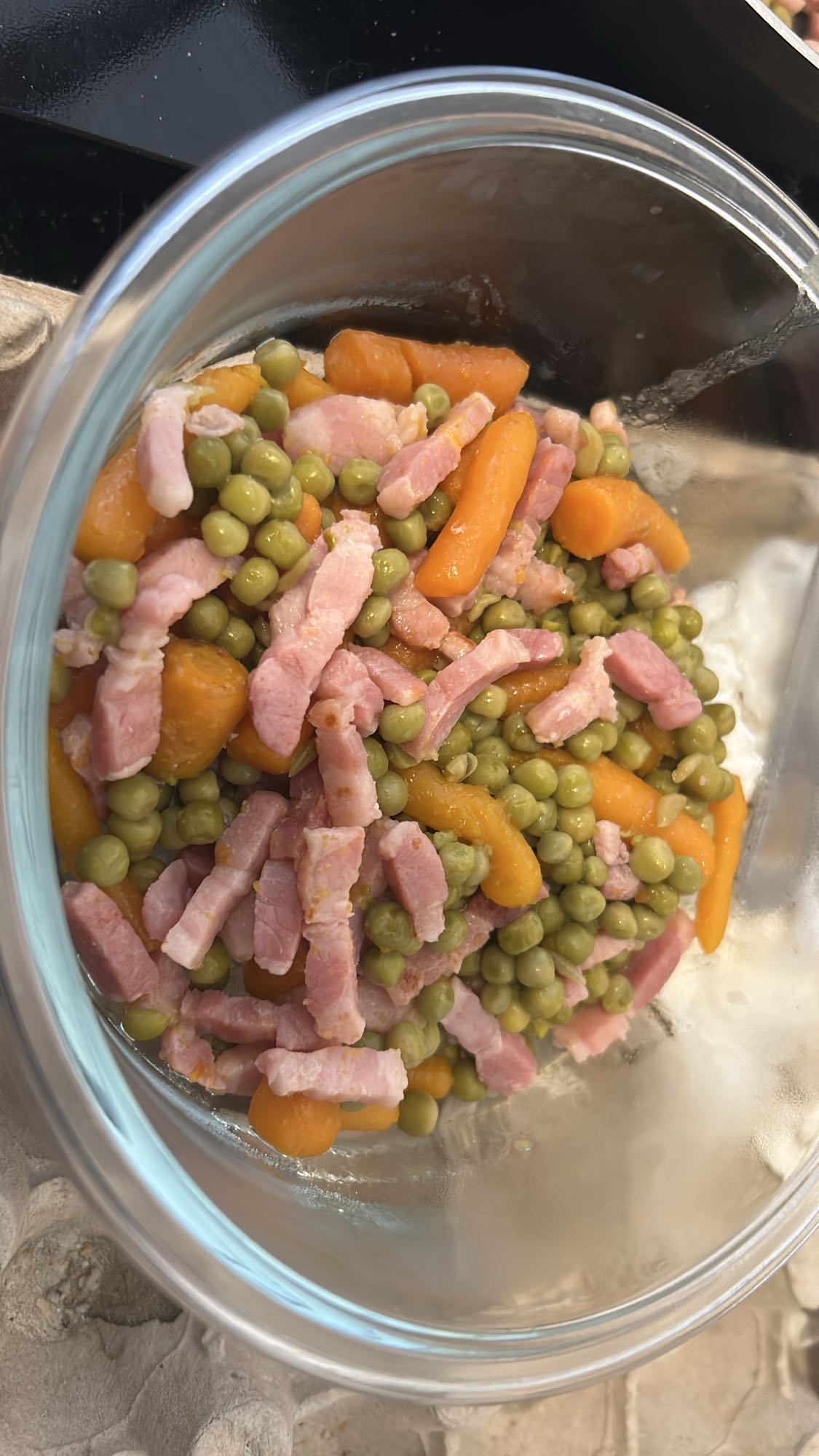 Petits pois, carottes, lardons