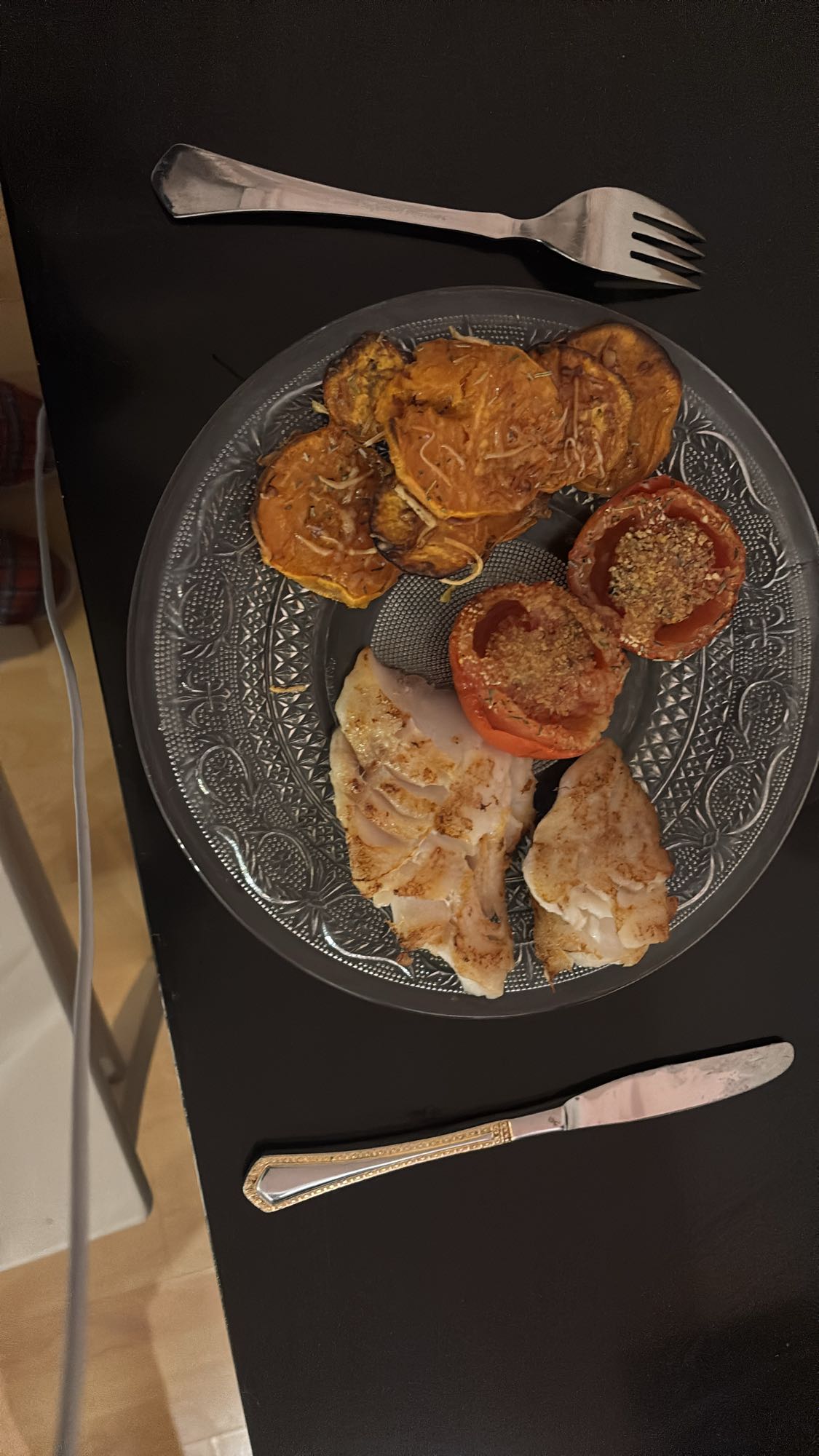 Cabillaud, patate douce, tomate