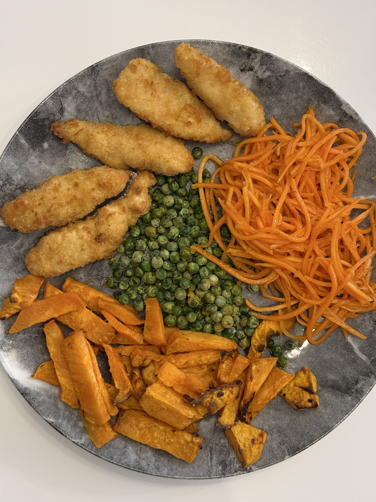 Poulet pané et légumes