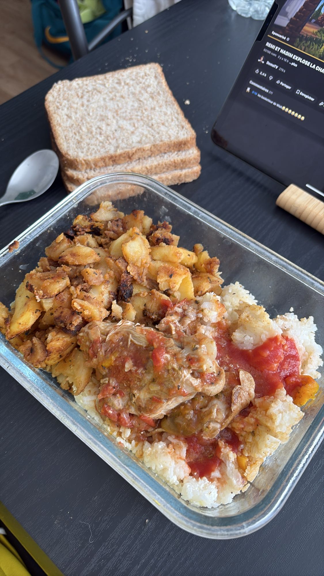 Riz, poulet et pommes