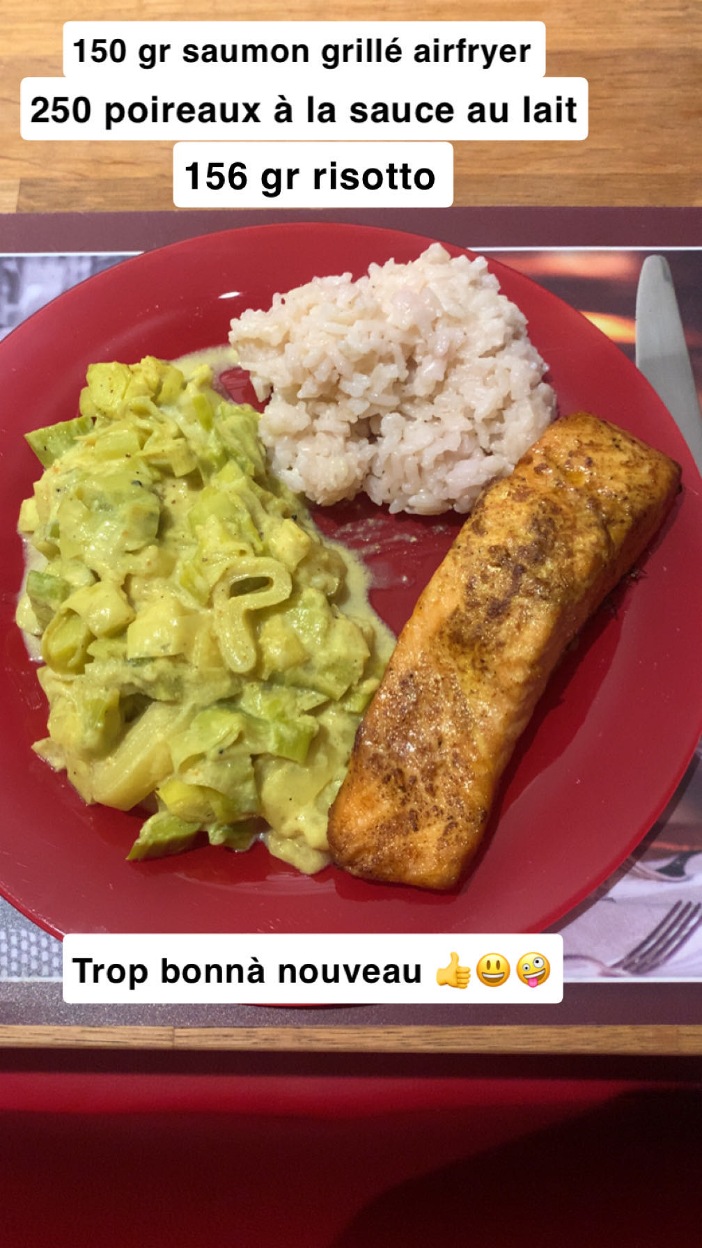 Saumon, poireaux, riz