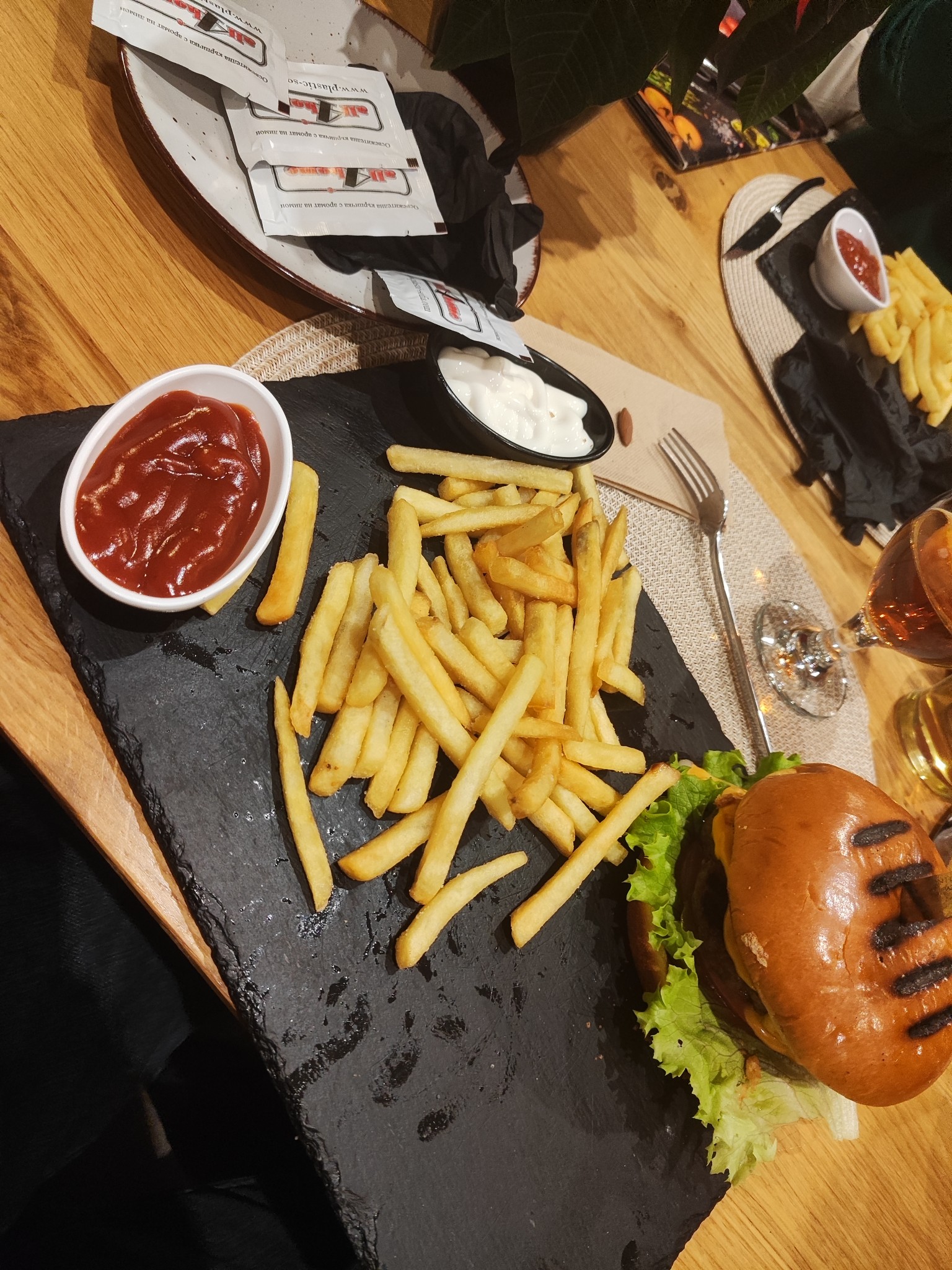 Burger and fries plate