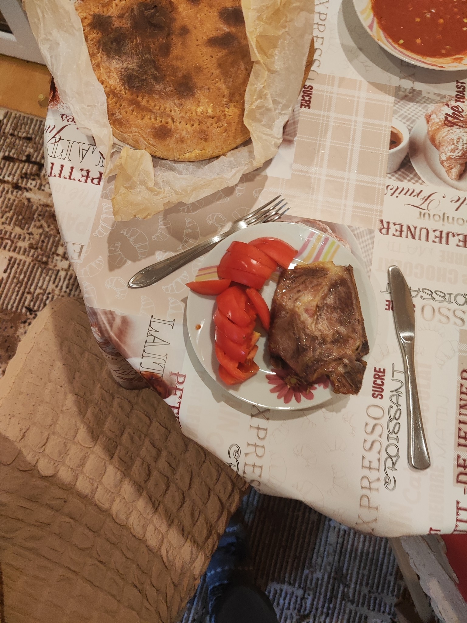 Bread, Lamb, Tomato Plate
