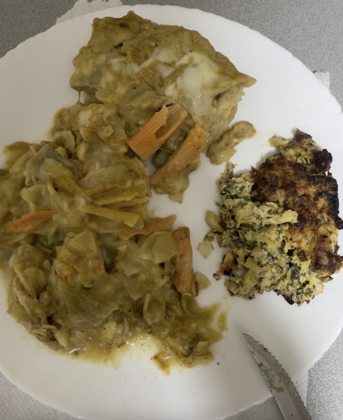 Baked pasta with veggie frittata