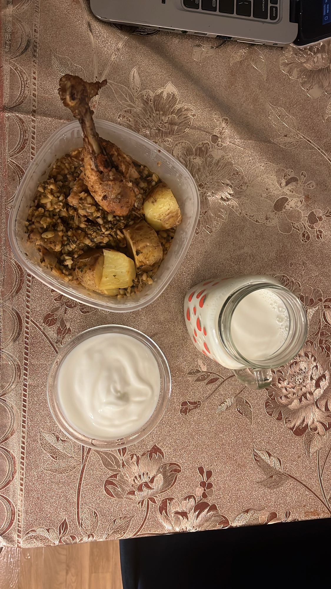 Chicken, potato, yogurt, milk