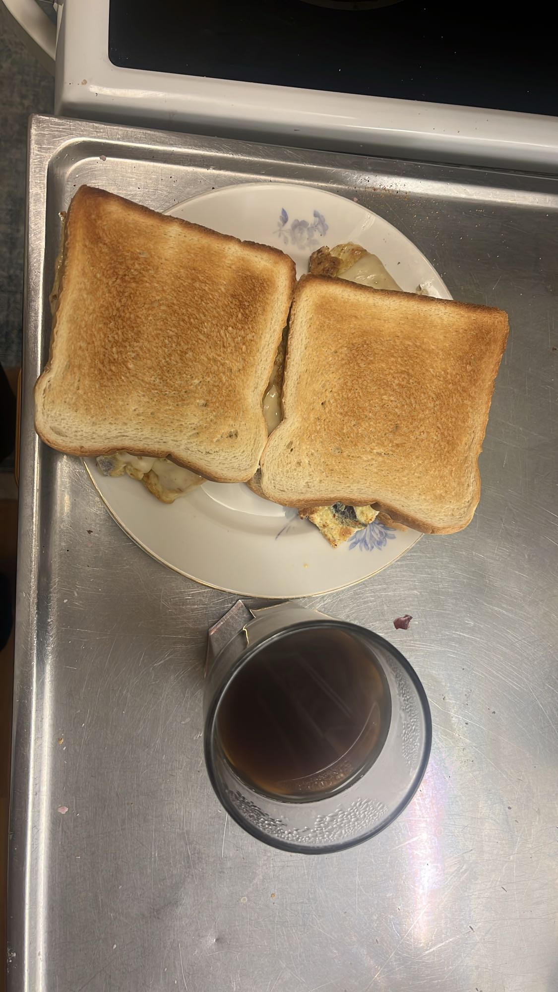 Egg sandwich with coffee