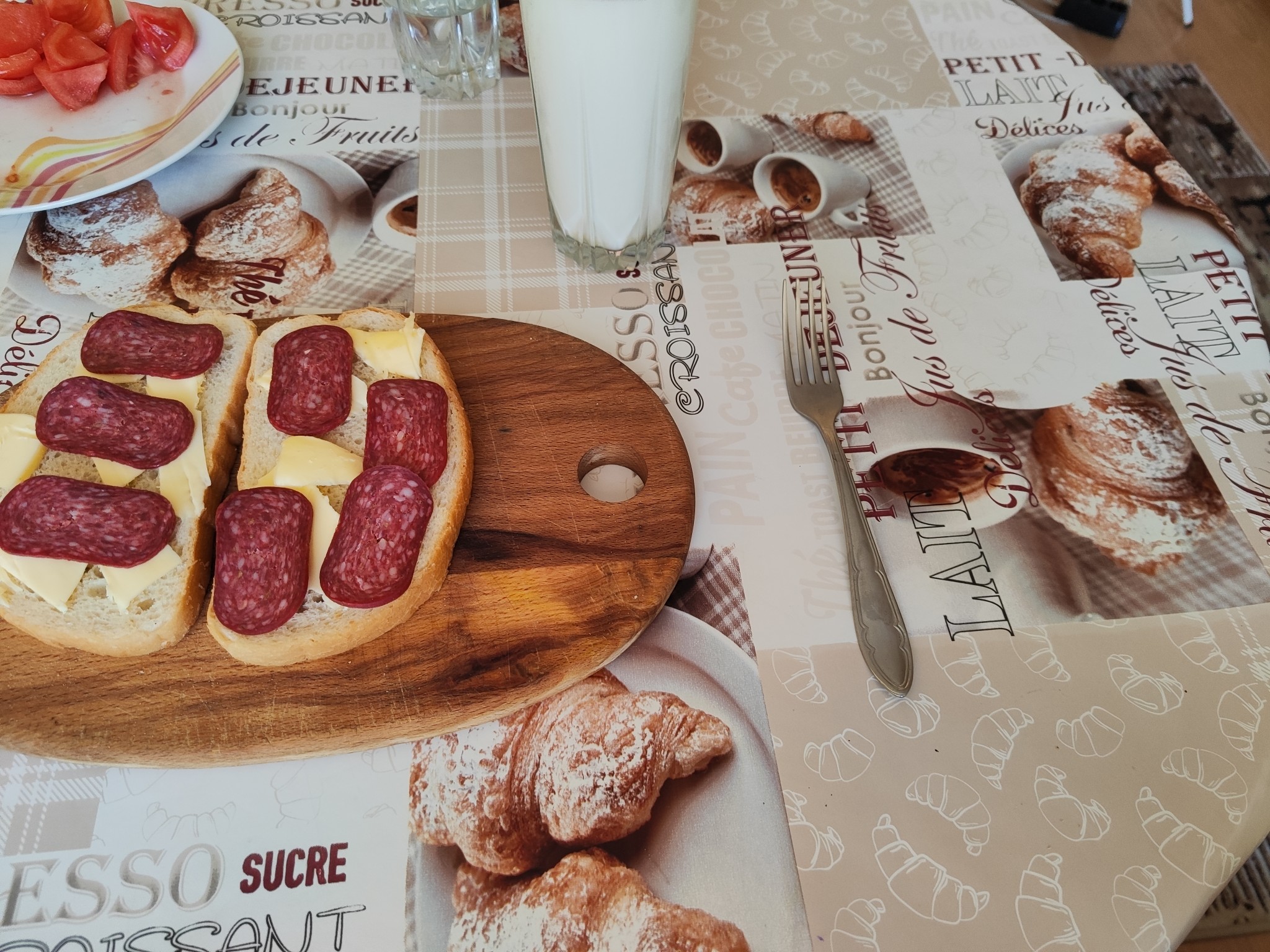 Salami Cheese Sandwich & Milk