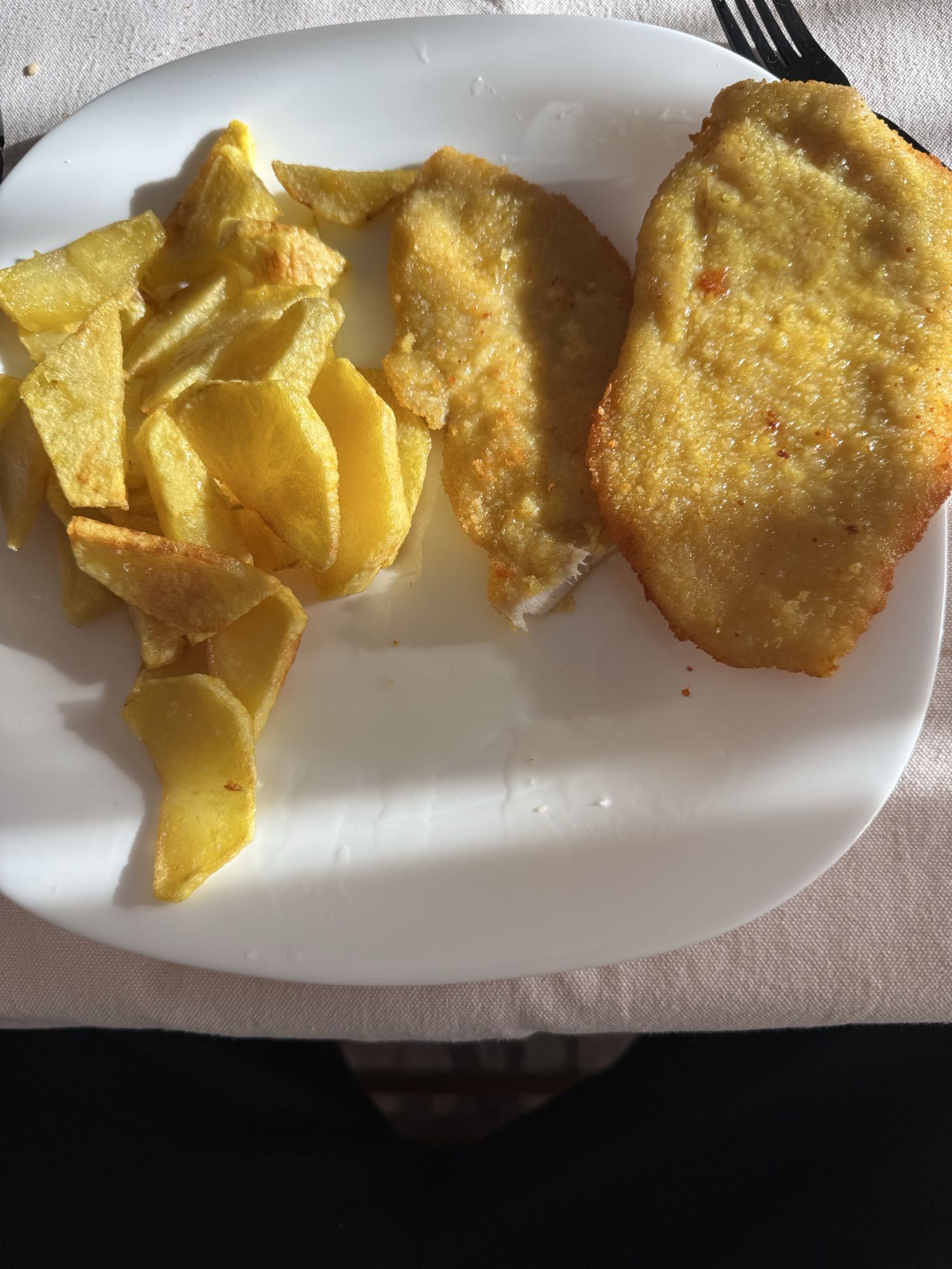 Patatas fritas y filete empanado