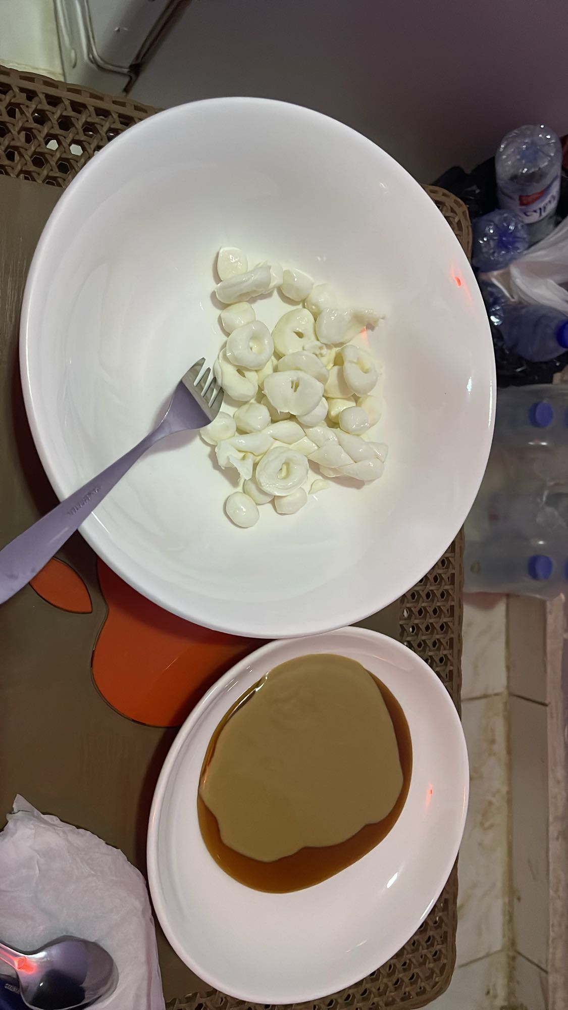 white cheese with date syrup and tahini and 2 barely bread