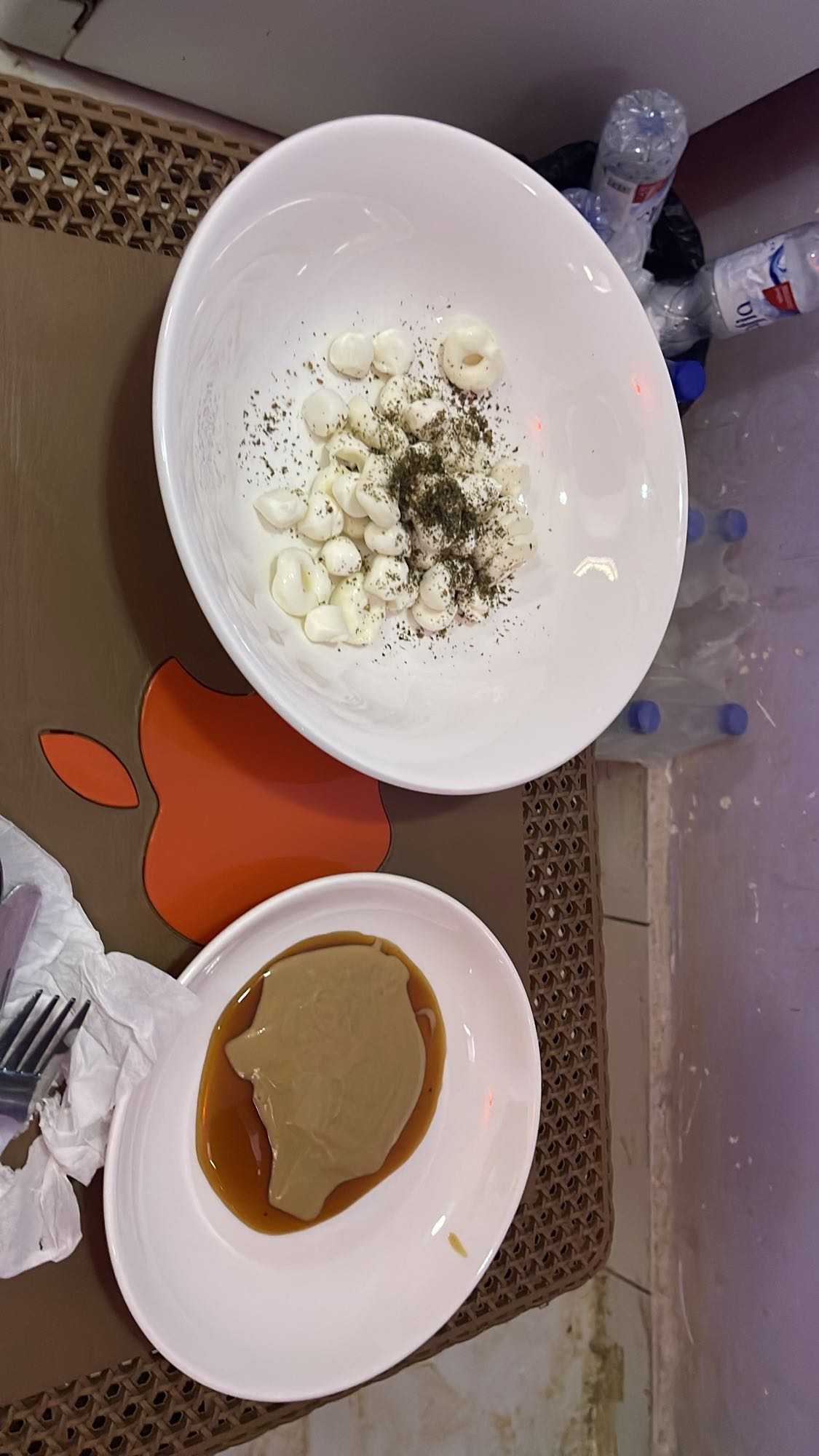 White cheese with herbs and date syrup and tahini with 1 barely bread