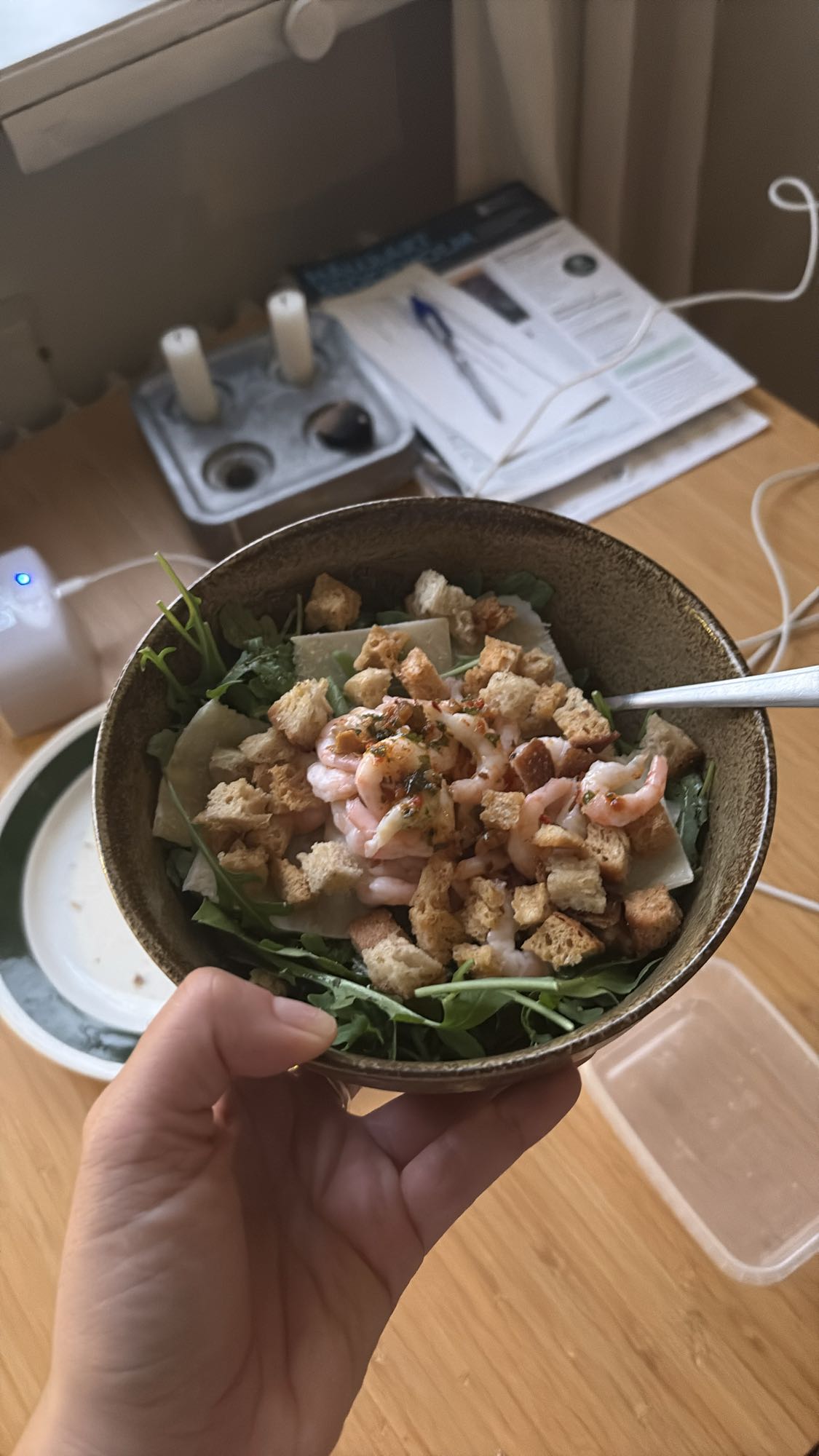 Räksallad med krutonger