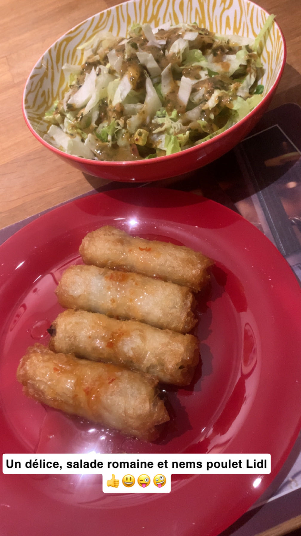 Nems poulet et salade