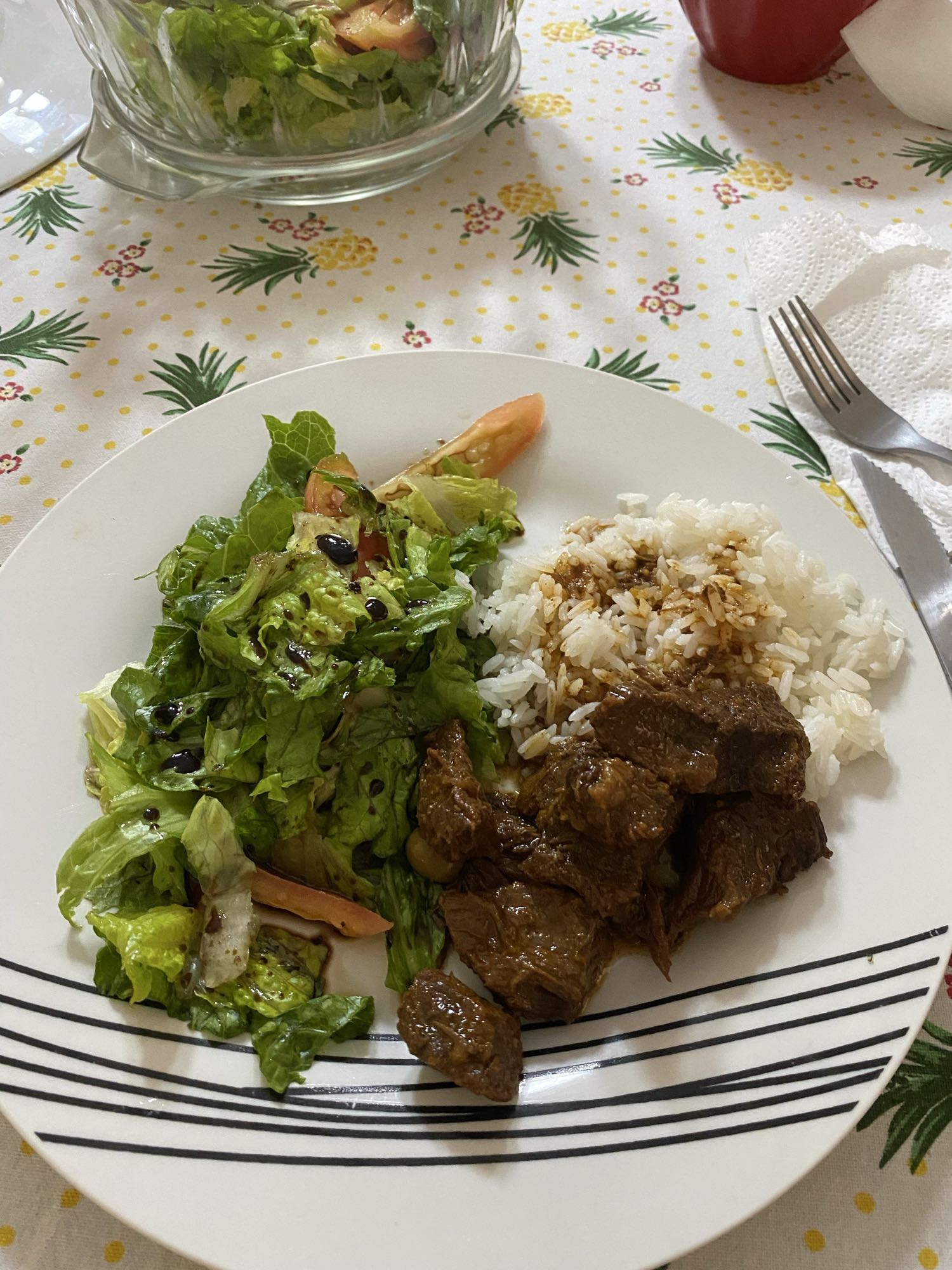 Carne con arroz y ensalada